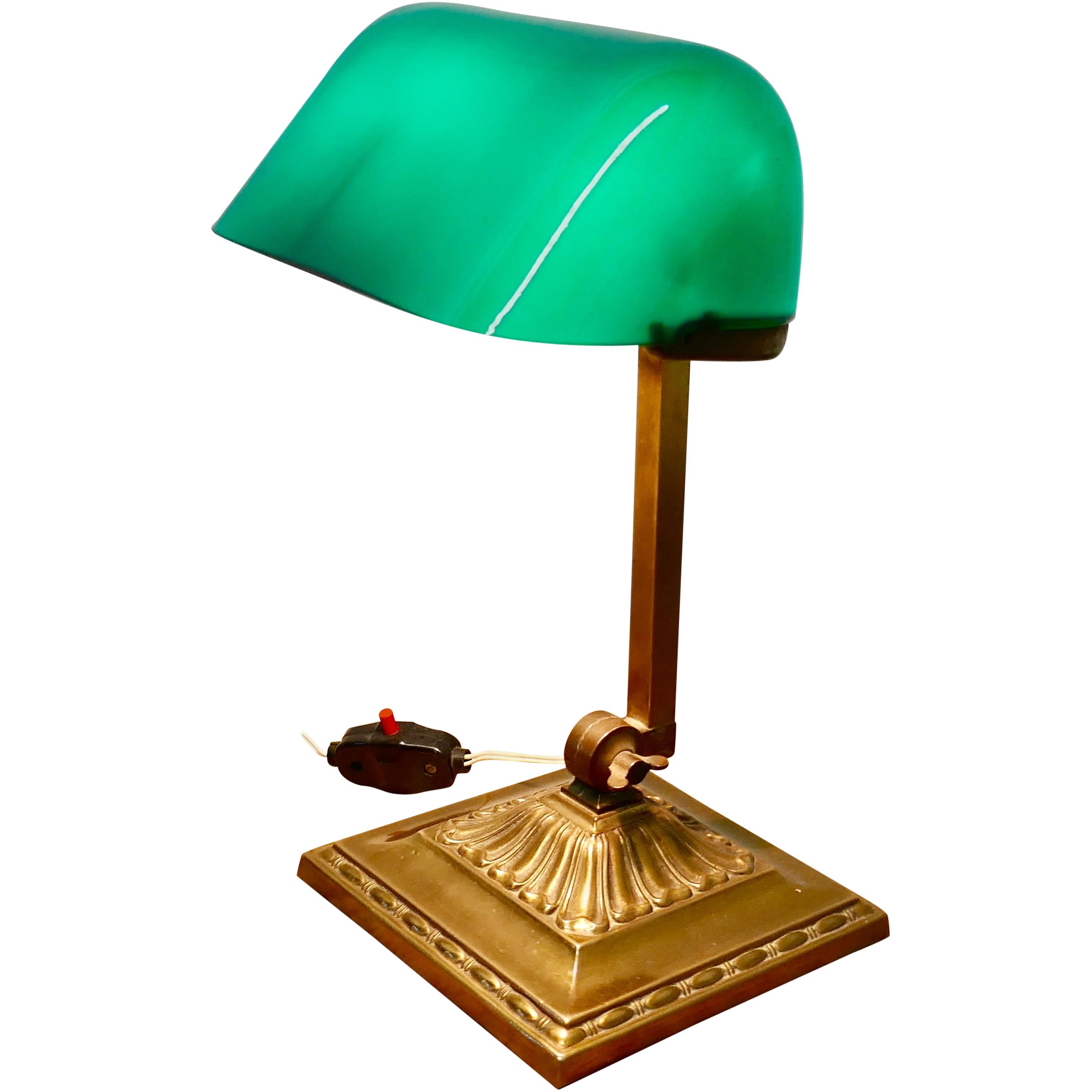 Early 20th Century Brass and Green Glass  Barrister’s Desk Lamp