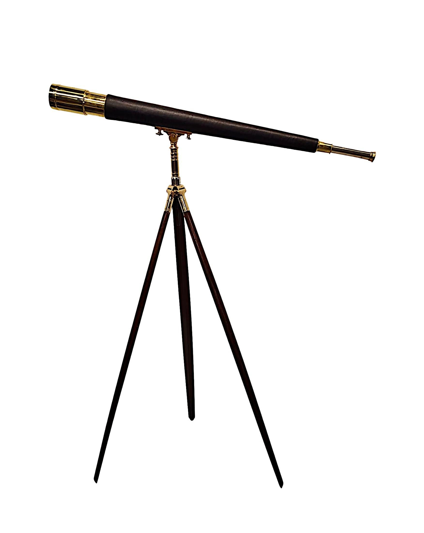 English Early 20th Century Brass and Leather Coast Guard Telescope By Ottway London For Sale