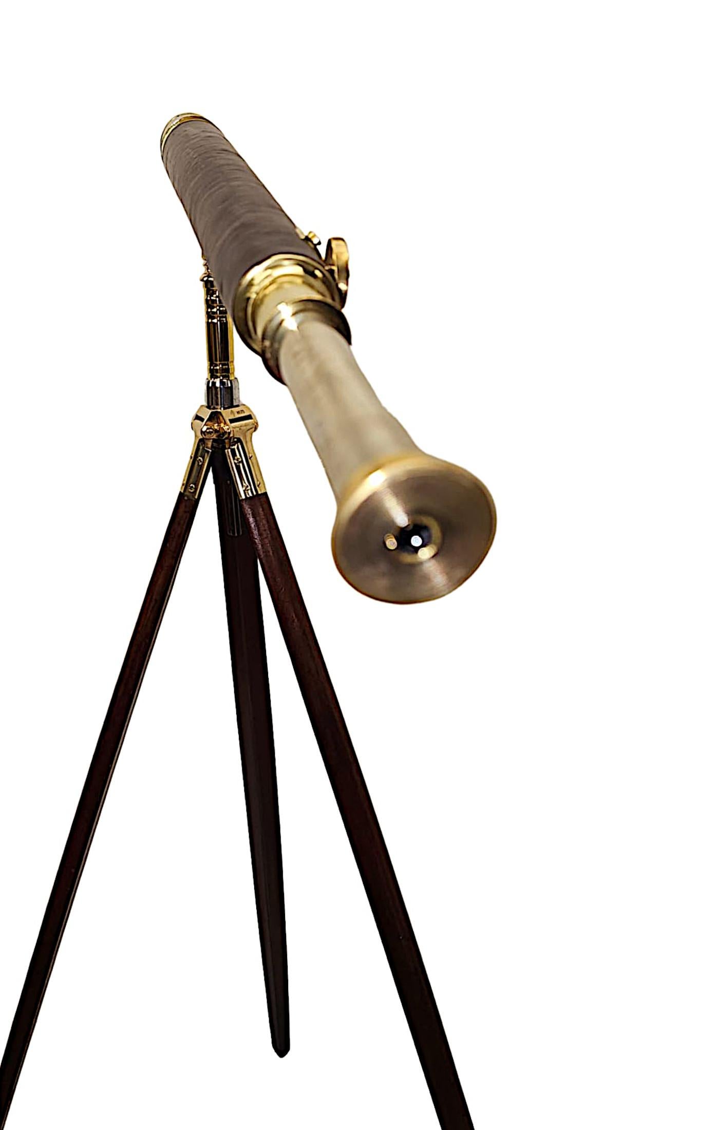 Early 20th Century Brass and Leather Coast Guard Telescope By Ottway London For Sale 1