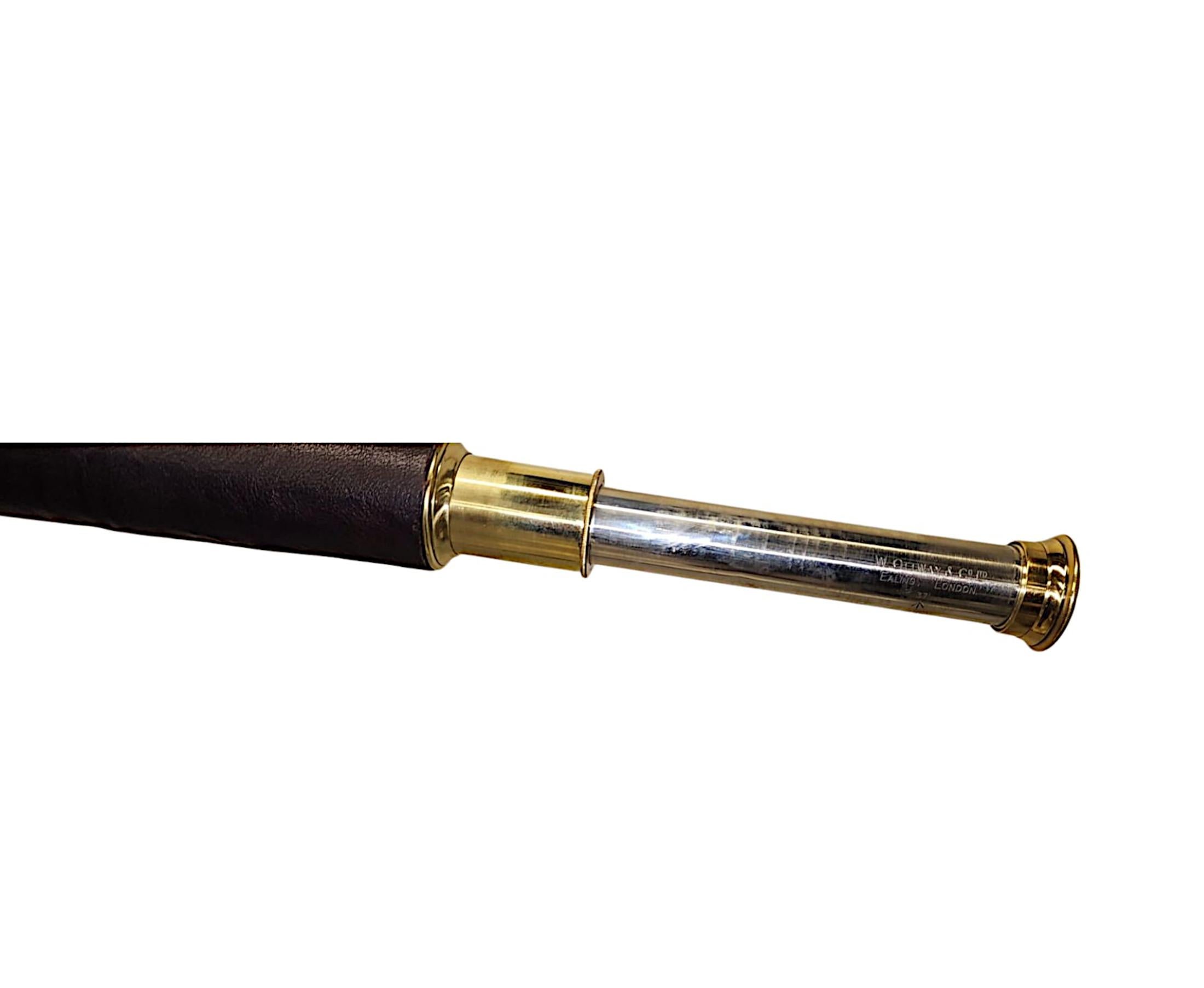 Early 20th Century Brass and Leather Coast Guard Telescope By Ottway London For Sale 4