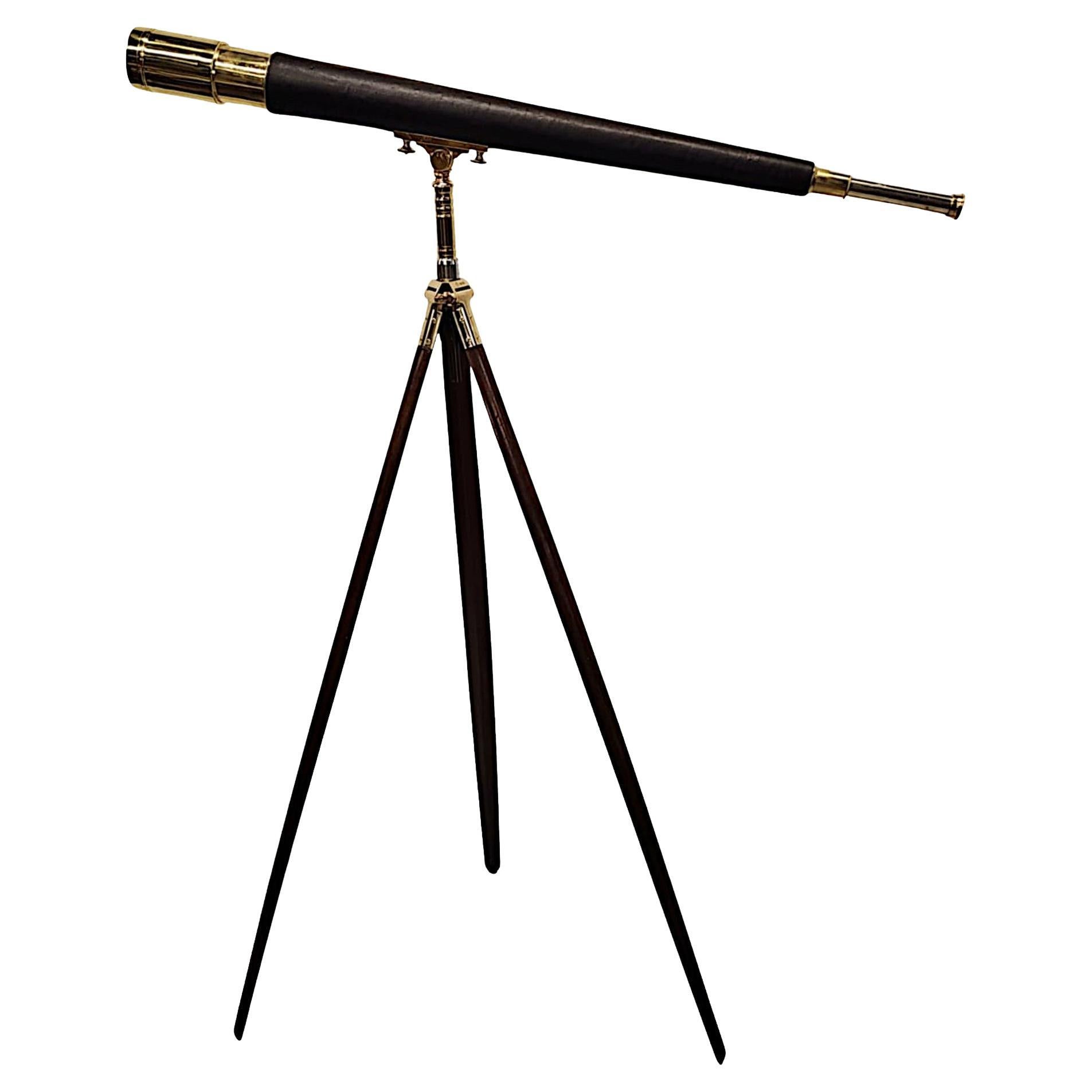 Early 20th Century Brass and Leather Coast Guard Telescope By Ottway London For Sale