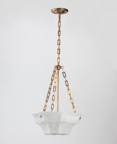 Early 20th Century Brass and Opaline Glass Inverted Dome Chandelier
