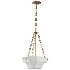 Early 20th Century Brass and Opaline Glass Inverted Dome Chandelier