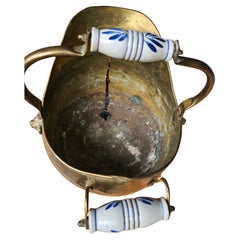 Early 20th Century Brass and Porcelain Helmet-Form Coal Scuttle