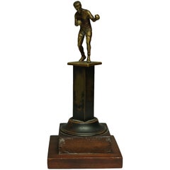Antique Early 20th Century Brass and Wood Boxing Trophy, circa 1940s
