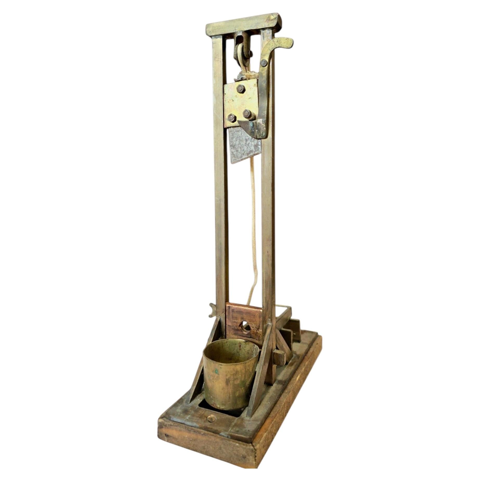 Early 20th Century Brass and Wood Cigar Guillotine Cutter
