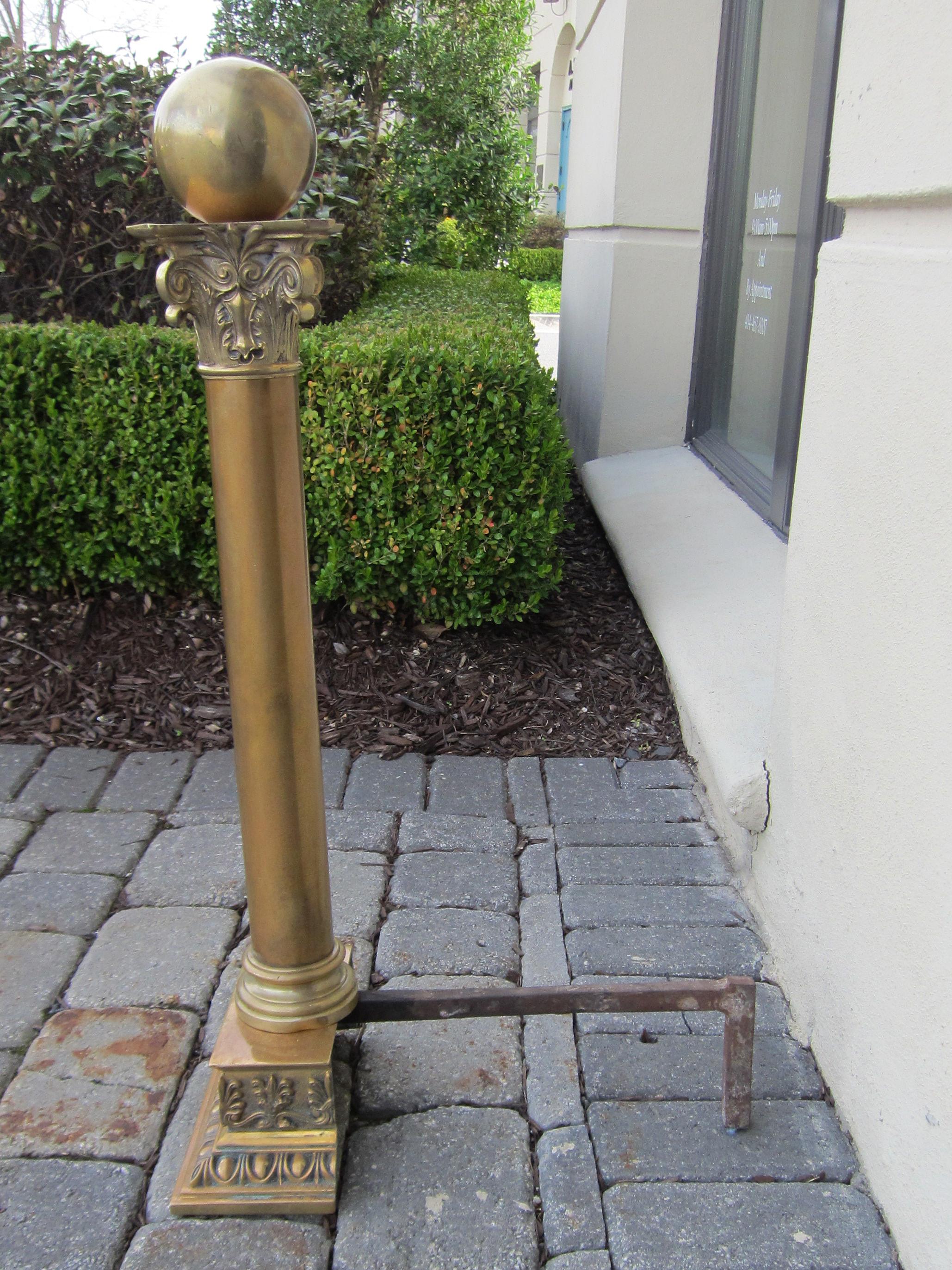 Early 20th Century Brass Andirons with Ball Finials In Good Condition In Atlanta, GA