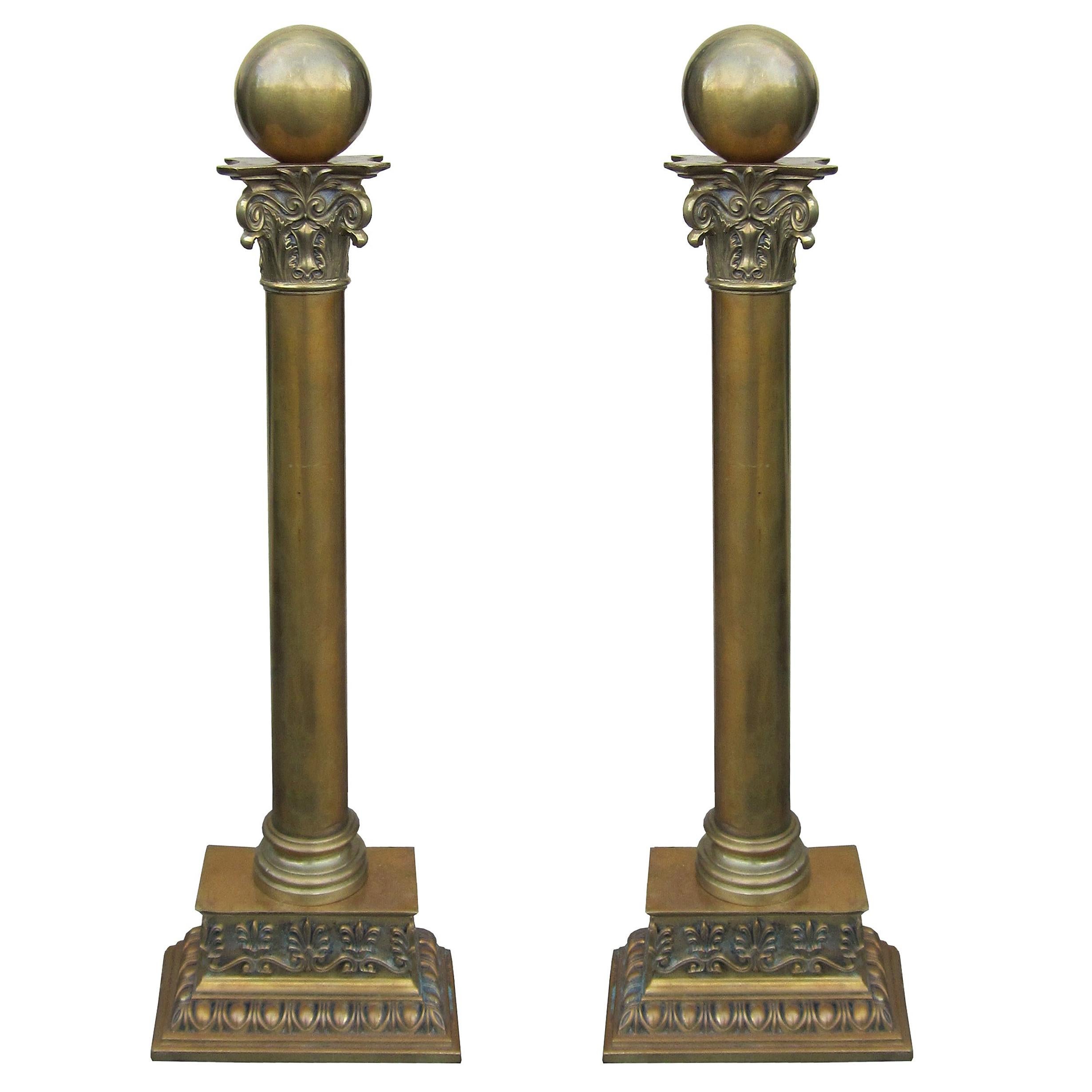 Early 20th Century Brass Andirons with Ball Finials