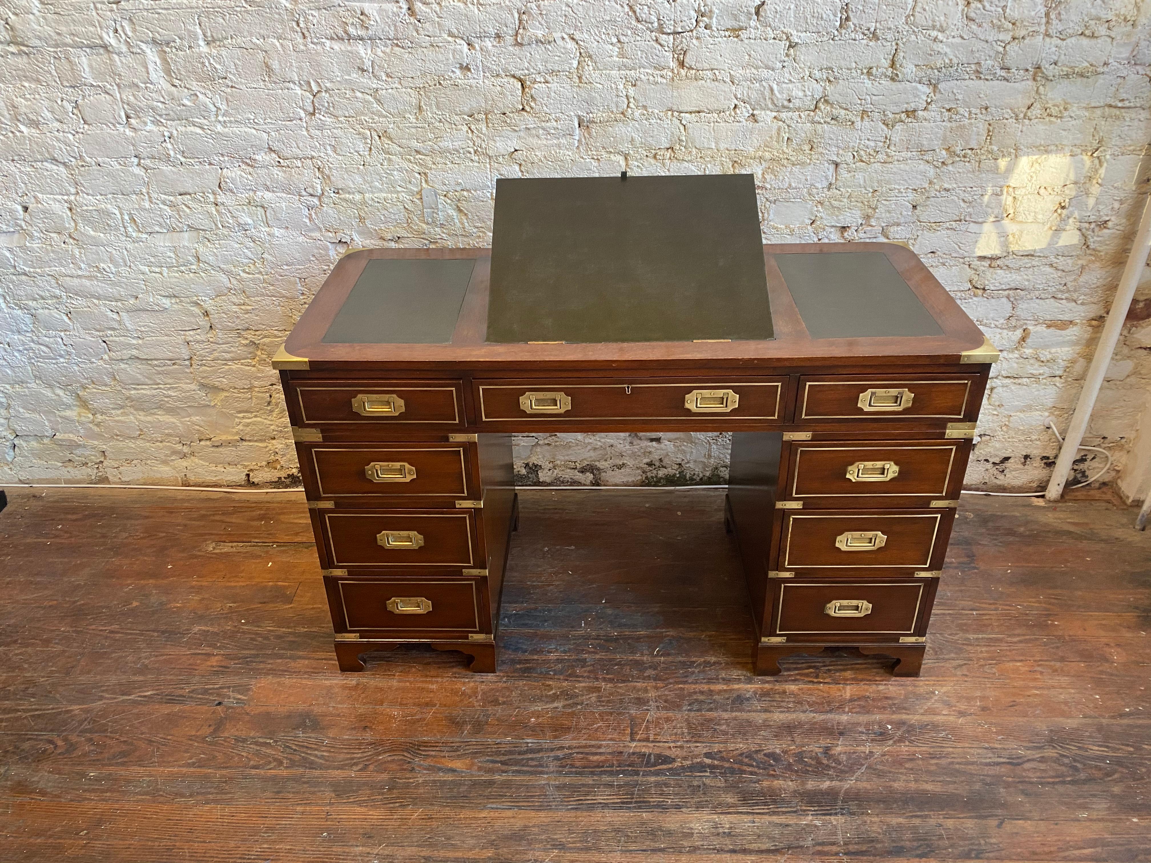 Early 20th Century Brass Bound Leather and Mahogany Three Part Campaign Desk 1