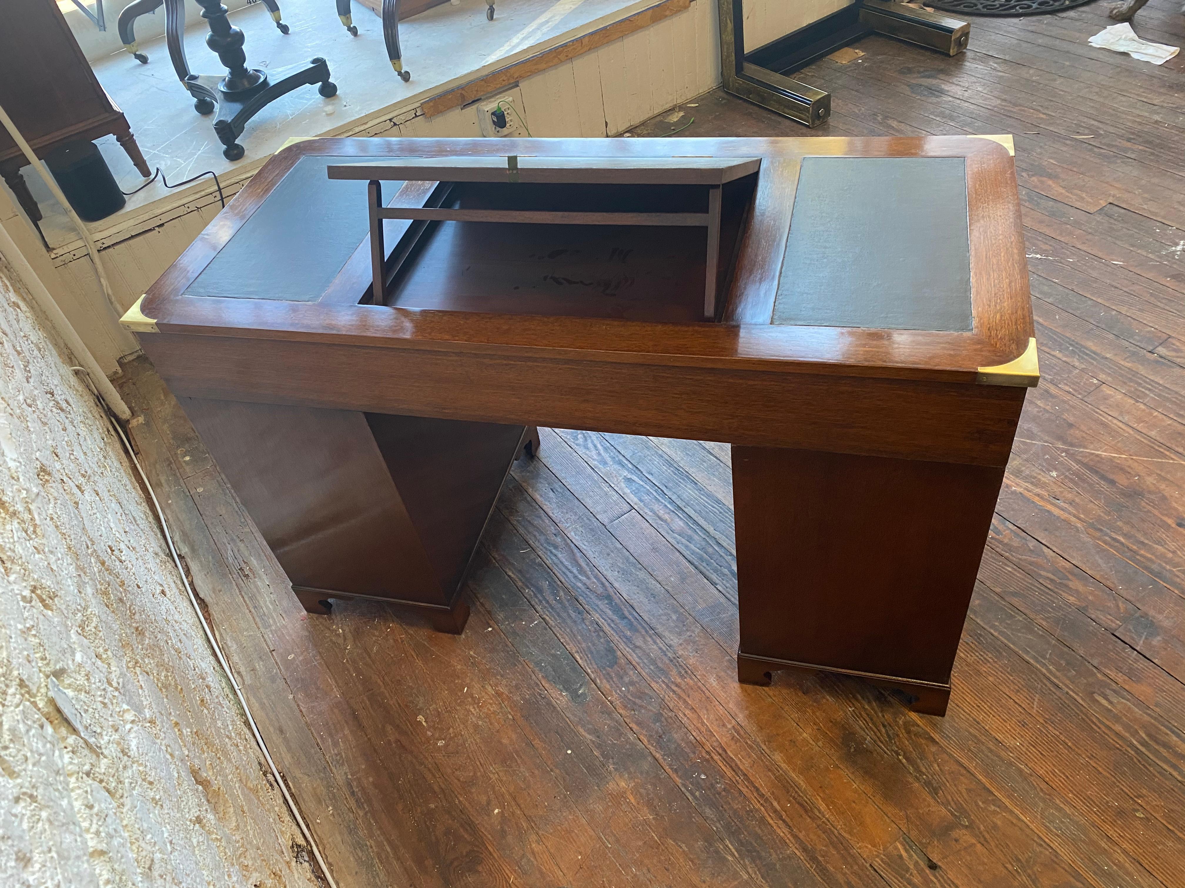 Early 20th Century Brass Bound Leather and Mahogany Three Part Campaign Desk 2