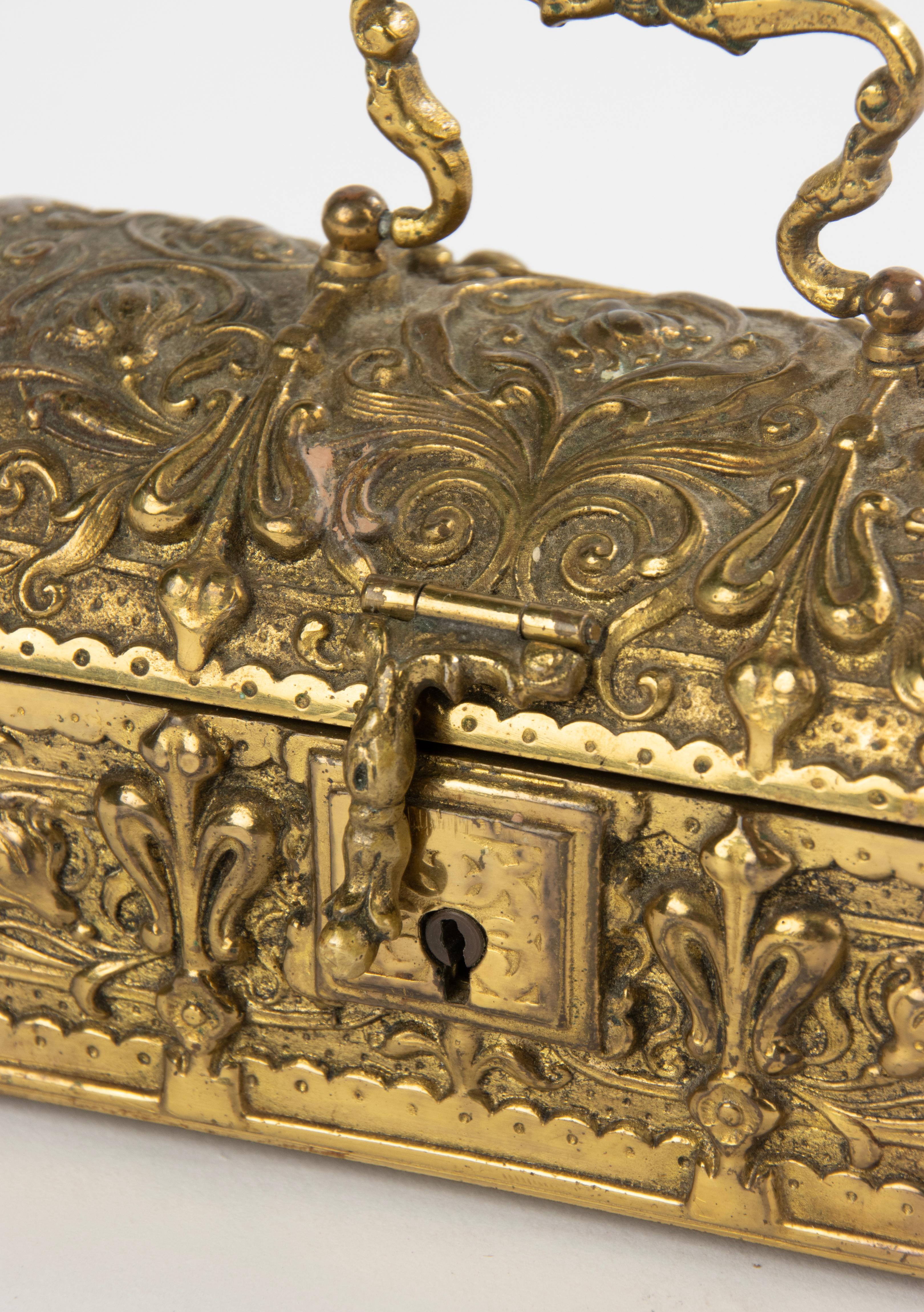 French Early 20th Century Brass Box - Gothic Style  For Sale