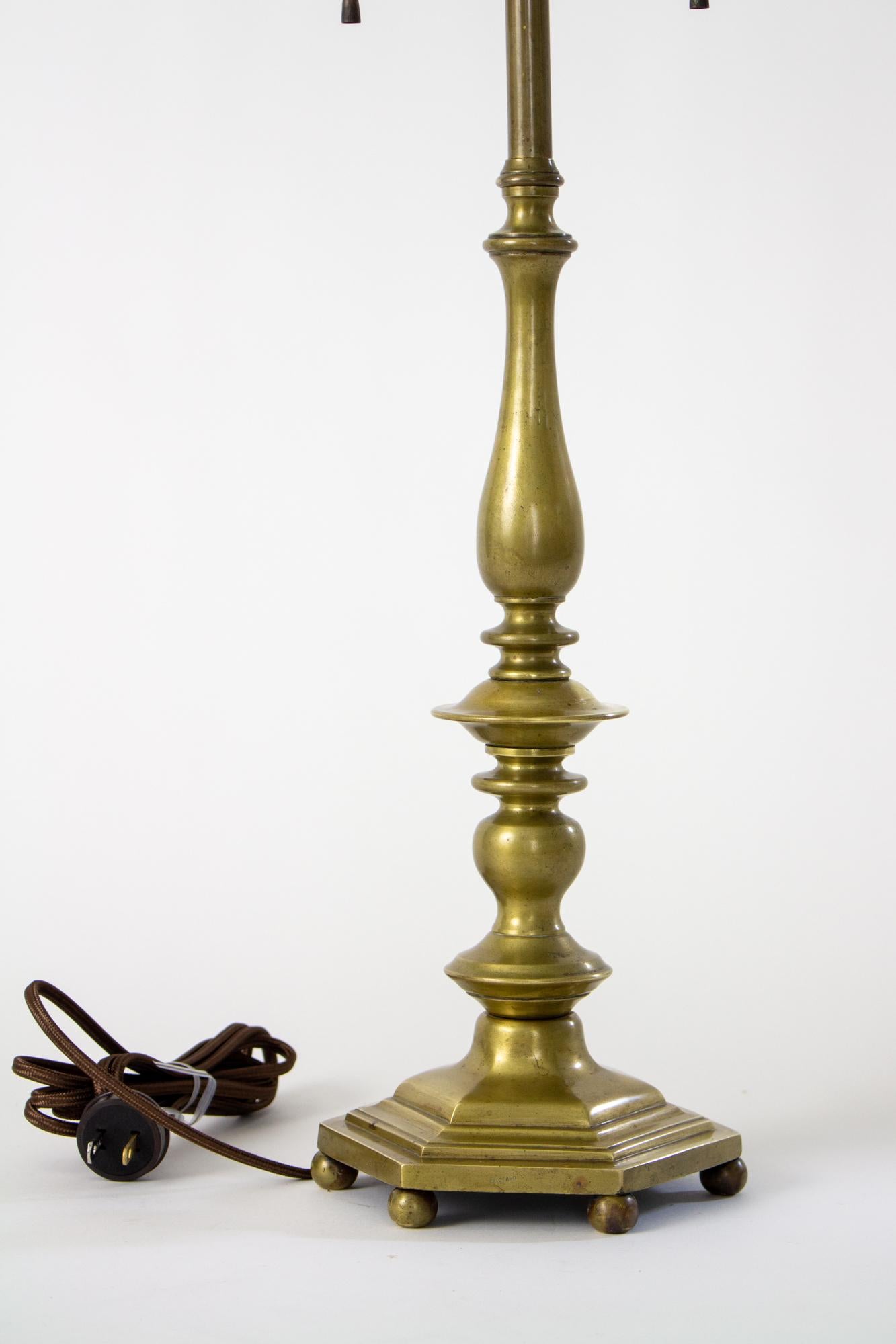 Early 20th Century Brass Candlestick Table Lamp 2
