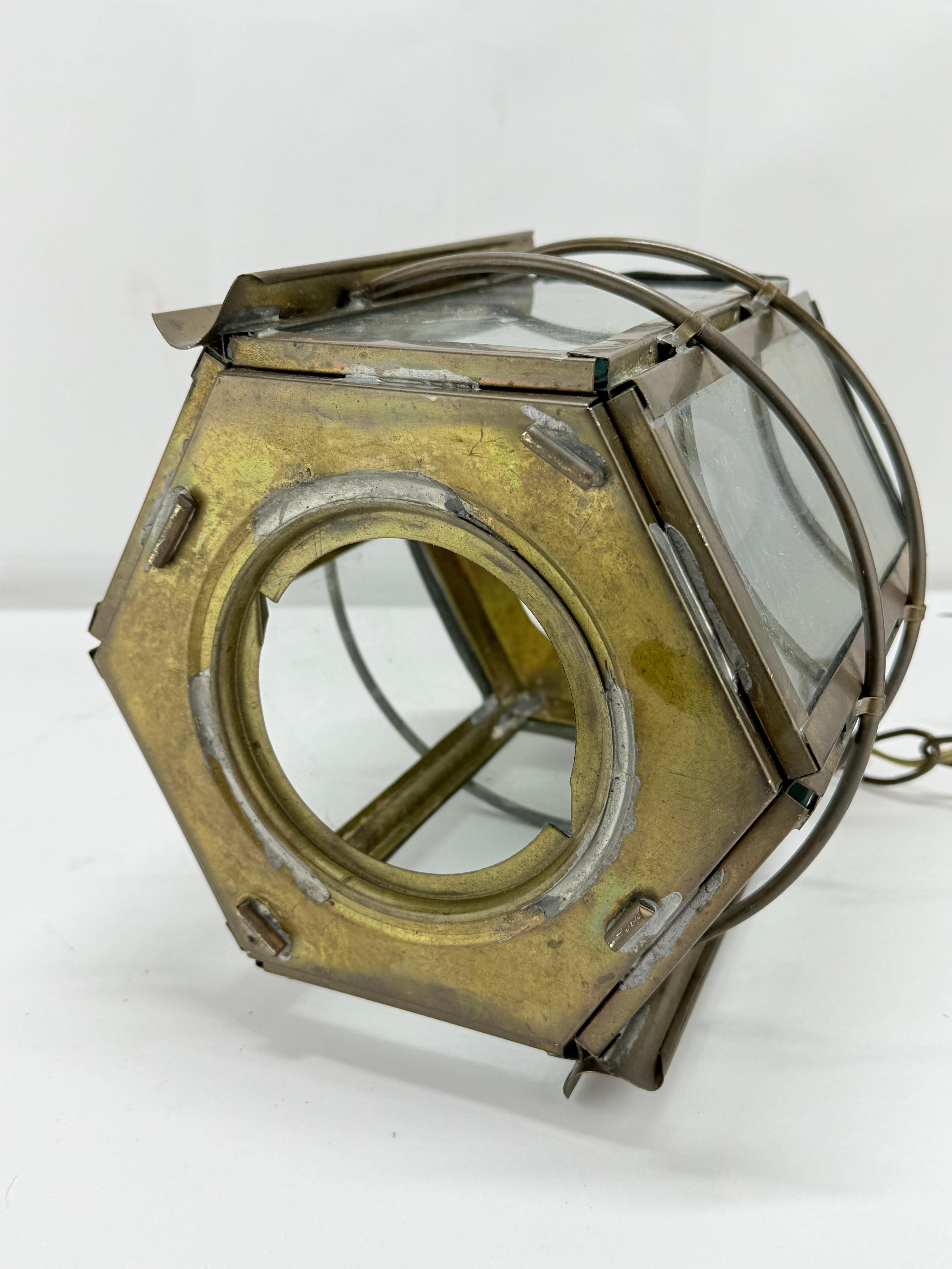 Early 20th Century Brass & Copper Maritime Nautical Pendant Lantern For Sale 2