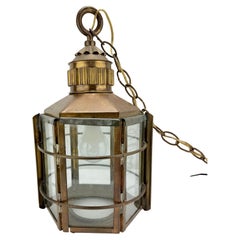 Antique Early 20th Century Brass & Copper Maritime Nautical Pendant Lantern