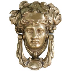 Antique Early 20th Century Brass Female Mask Knocker