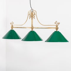 Early 20th Century Brass Hanging Ceiling Light with Three Enamel Shades