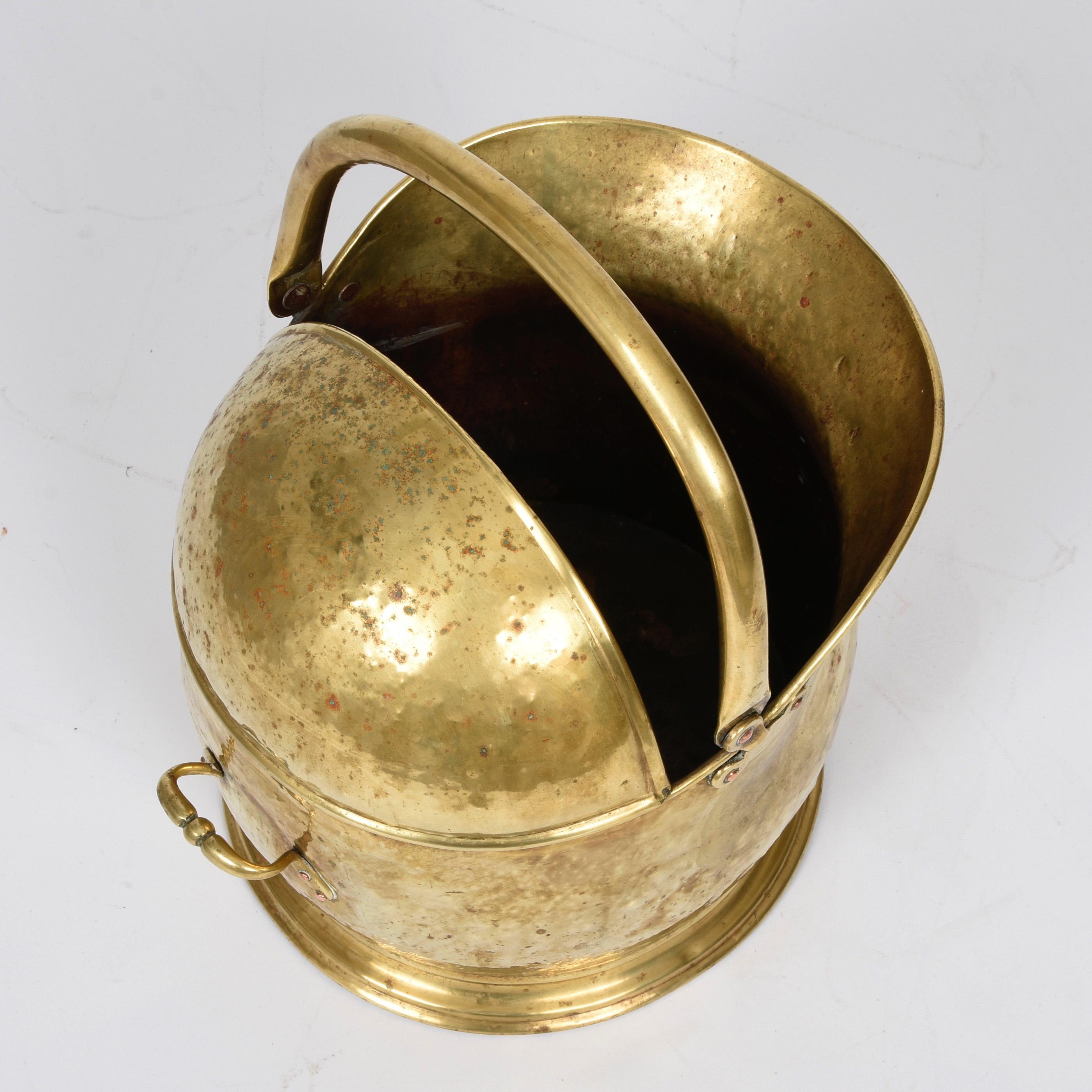 Helmet-shaped brass coal bucket from the early 1900s, Italy, 1930s 1