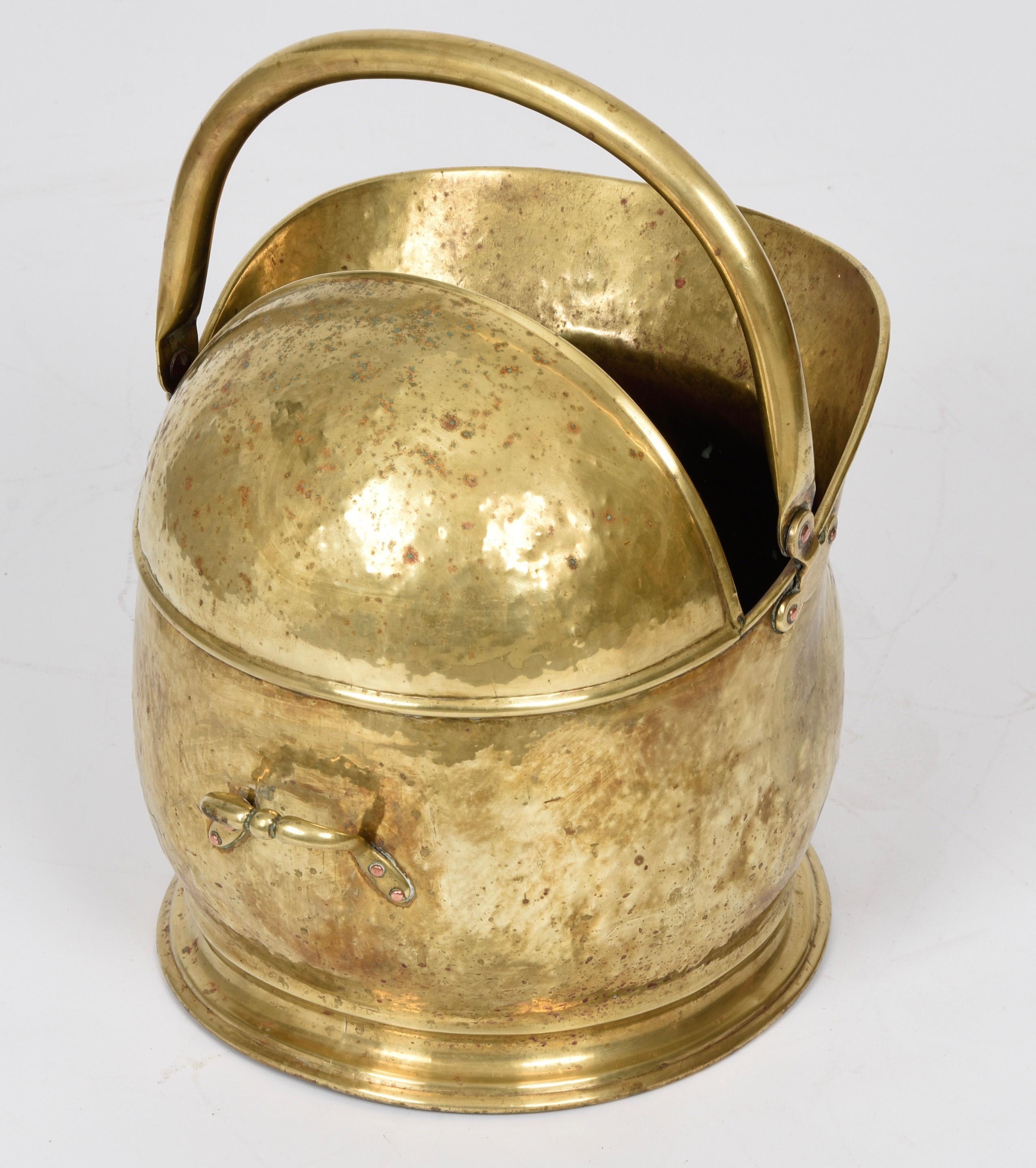 Helmet-shaped brass coal bucket from the early 1900s, Italy, 1930s 2