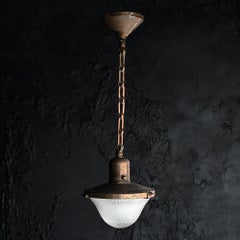 Early 20th Century Brass Holophane Glass Ceiling Light