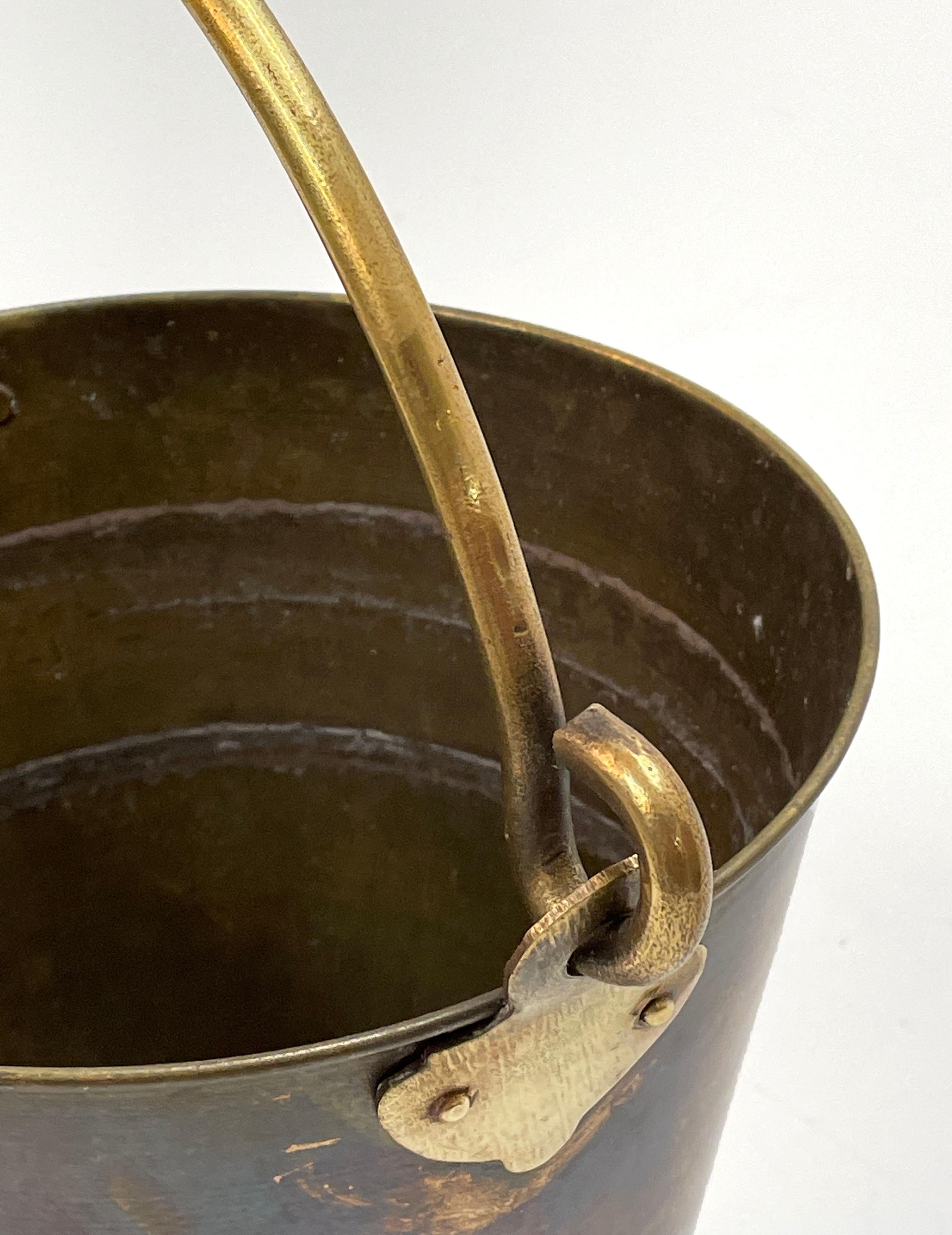 Early 20th Century Brass Italian Ice Bucket with Heavy Handle, 1930s 10