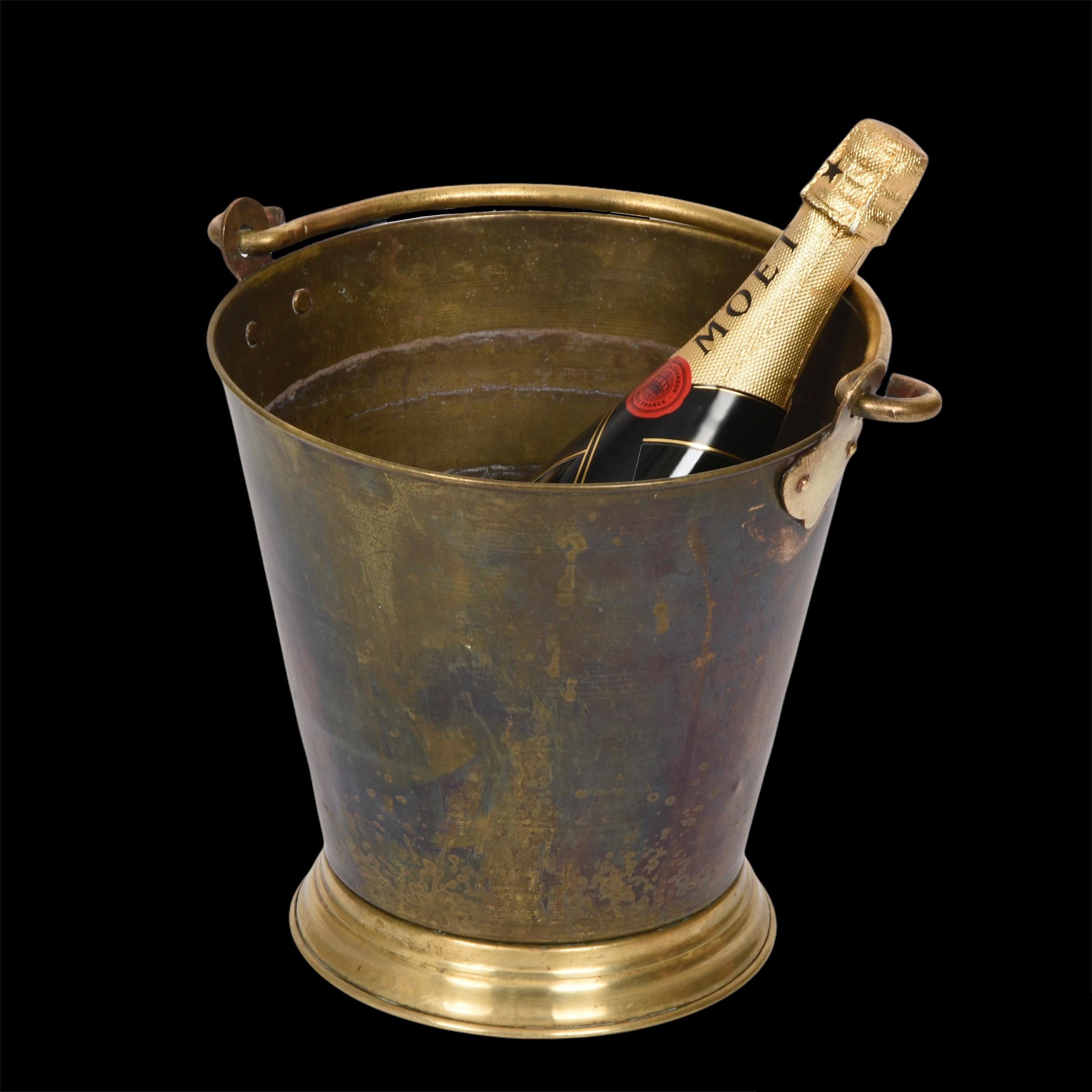 Early 20th Century Brass Italian Ice Bucket with Heavy Handle, 1930s 13