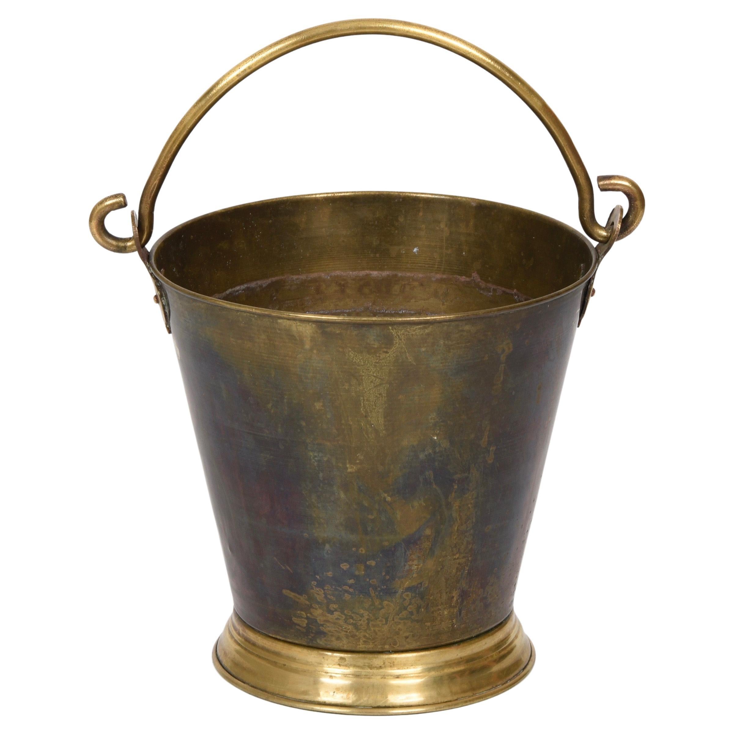 Early 20th Century Brass Italian Ice Bucket with Heavy Handle, 1930s