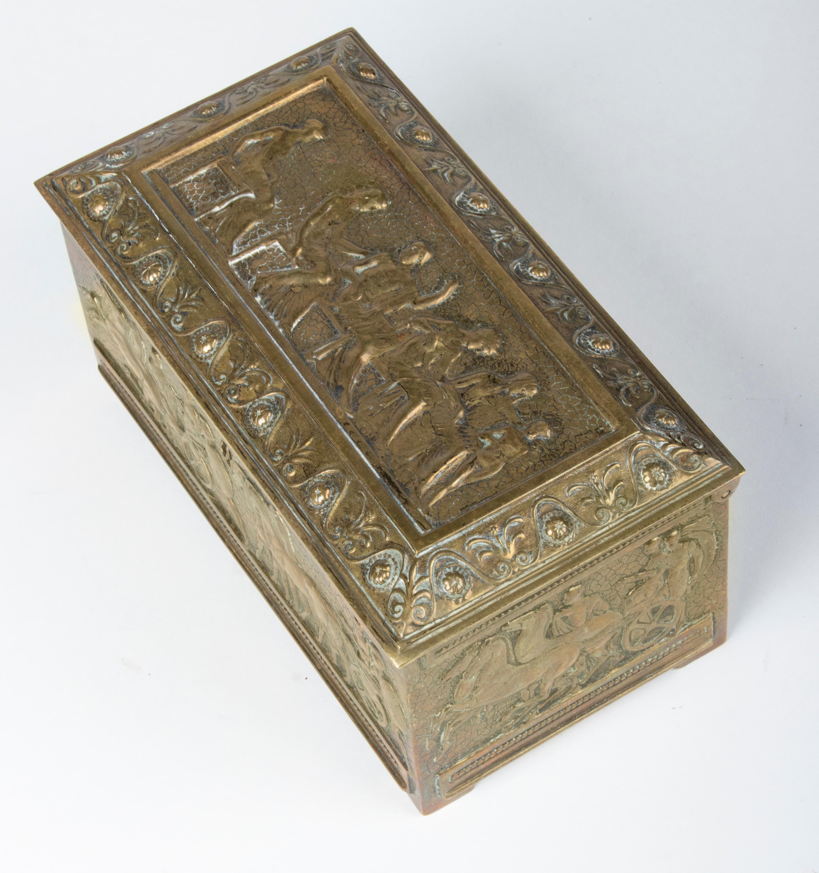 Early 20th Century Brass Jewelry Box with Roman Empire Scenes 3