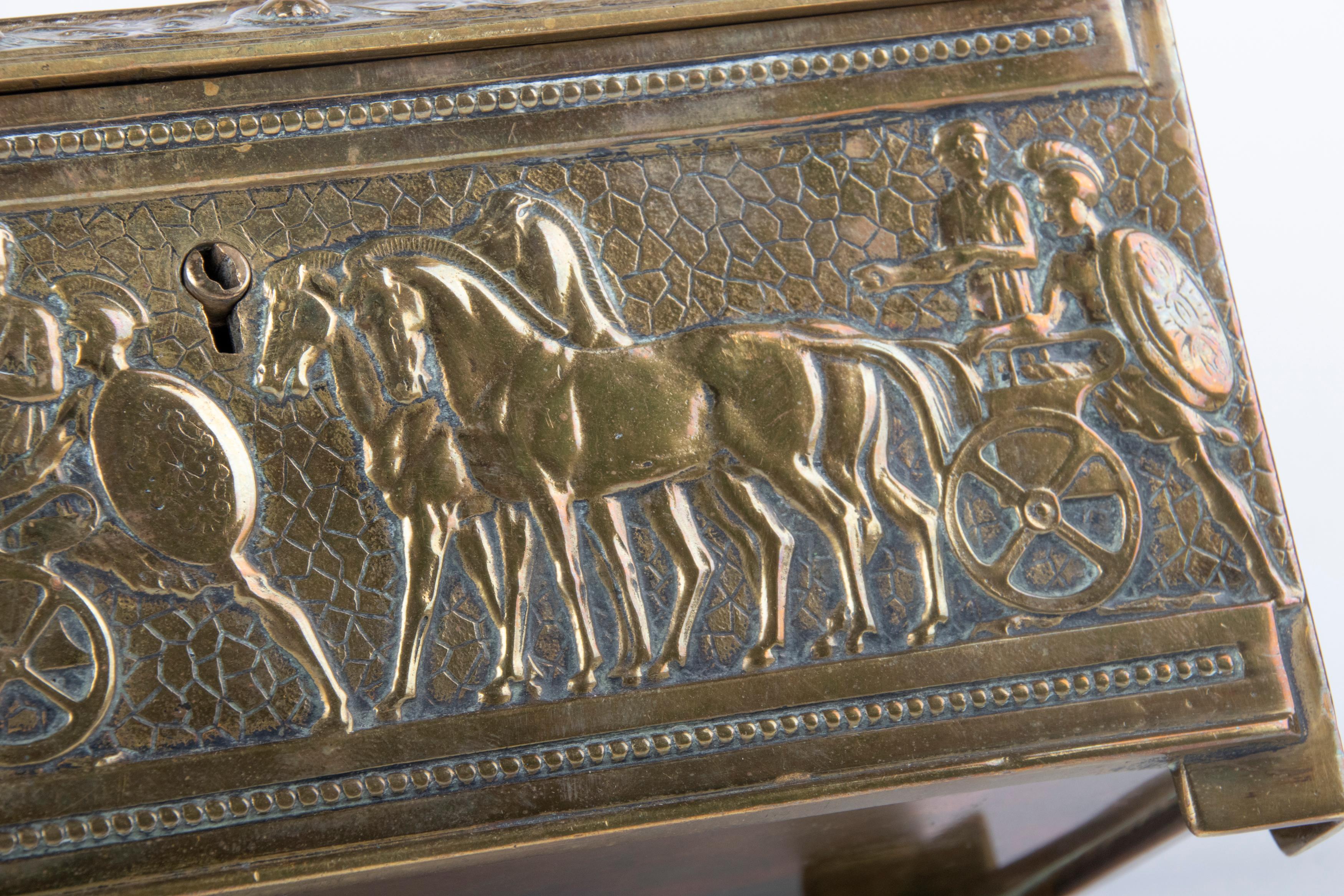 Early 20th Century Brass Jewelry Box with Roman Empire Scenes 4