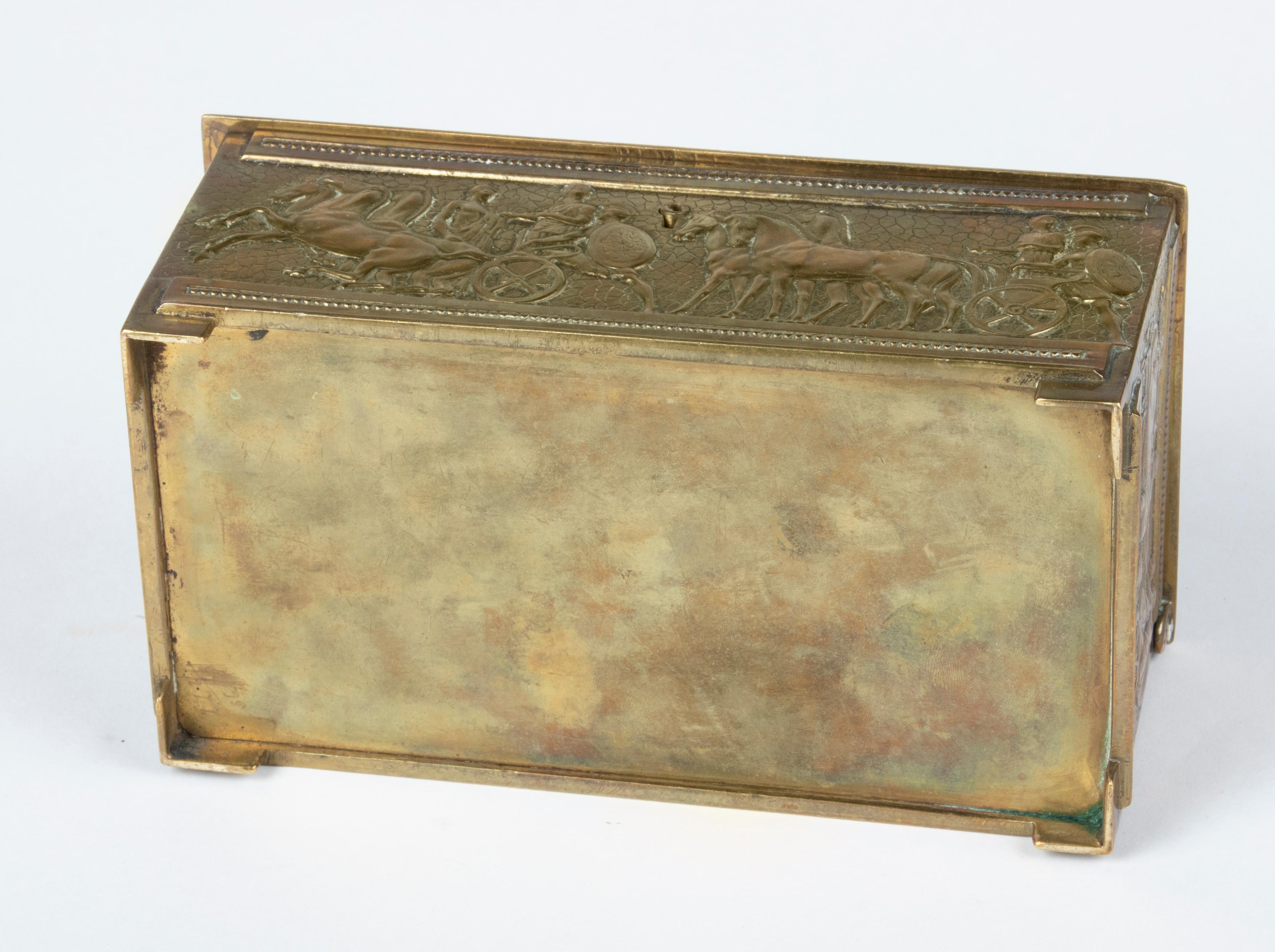 Early 20th Century Brass Jewelry Box with Roman Empire Scenes 6