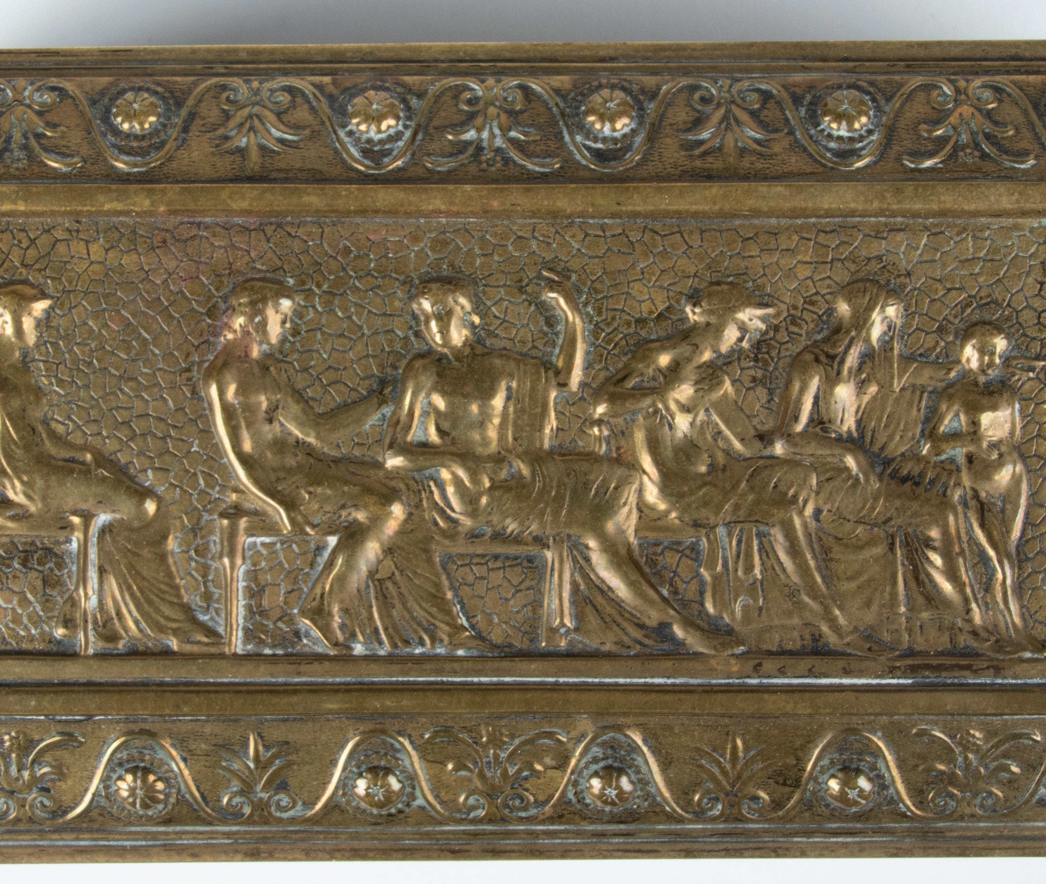 Early 20th Century Brass Jewelry Box with Roman Empire Scenes 11