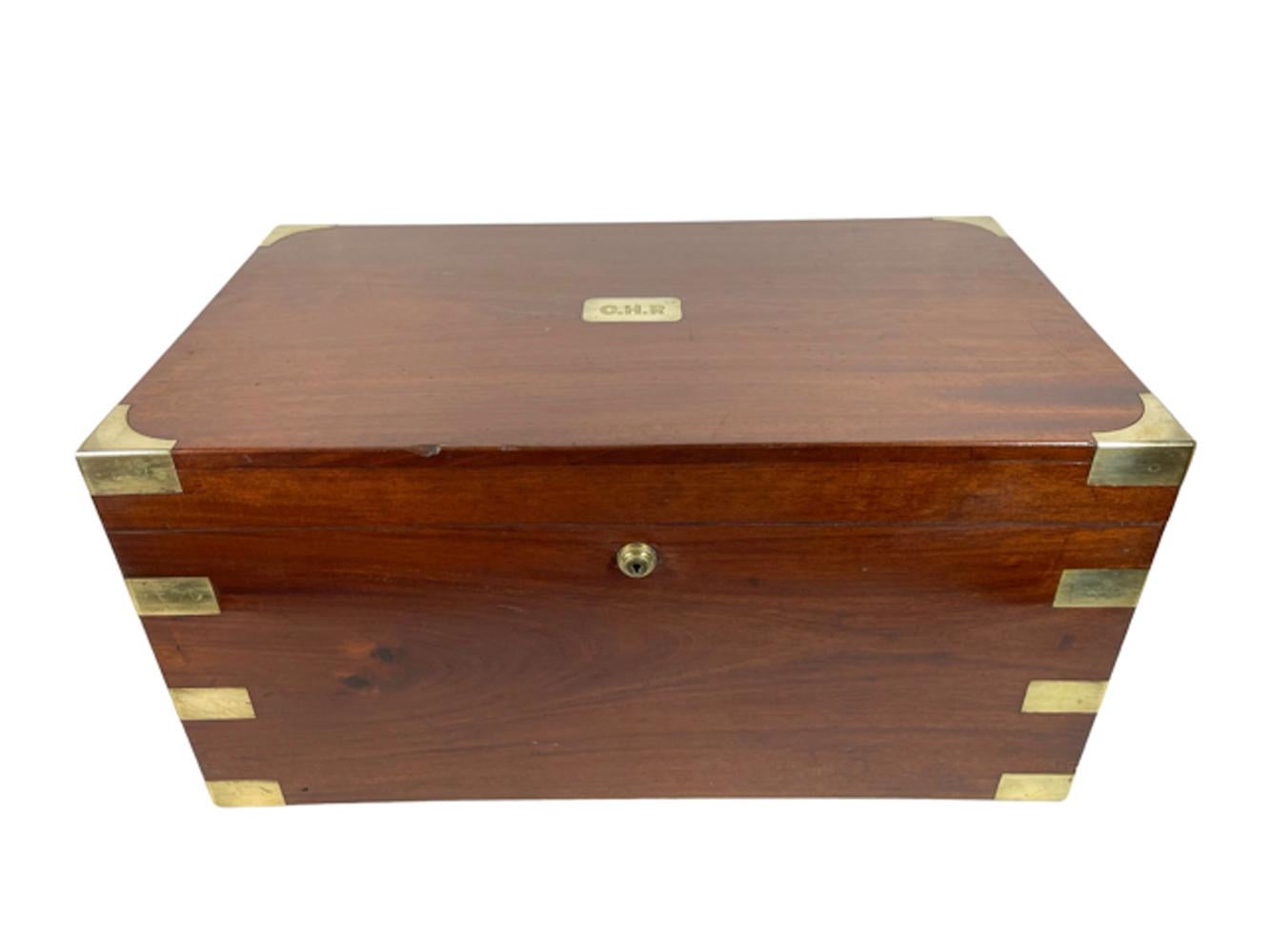 Early 20th Century Brass Mounted Mahogany Benson & Hedges Campaign Style Humidor For Sale 5