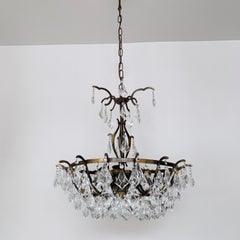 Early 20th Century Brass Multi Arm Chandelier with Glass Kite Drops