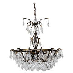 Early 20th Century Brass Multi Arm Chandelier with Glass Kite Drops