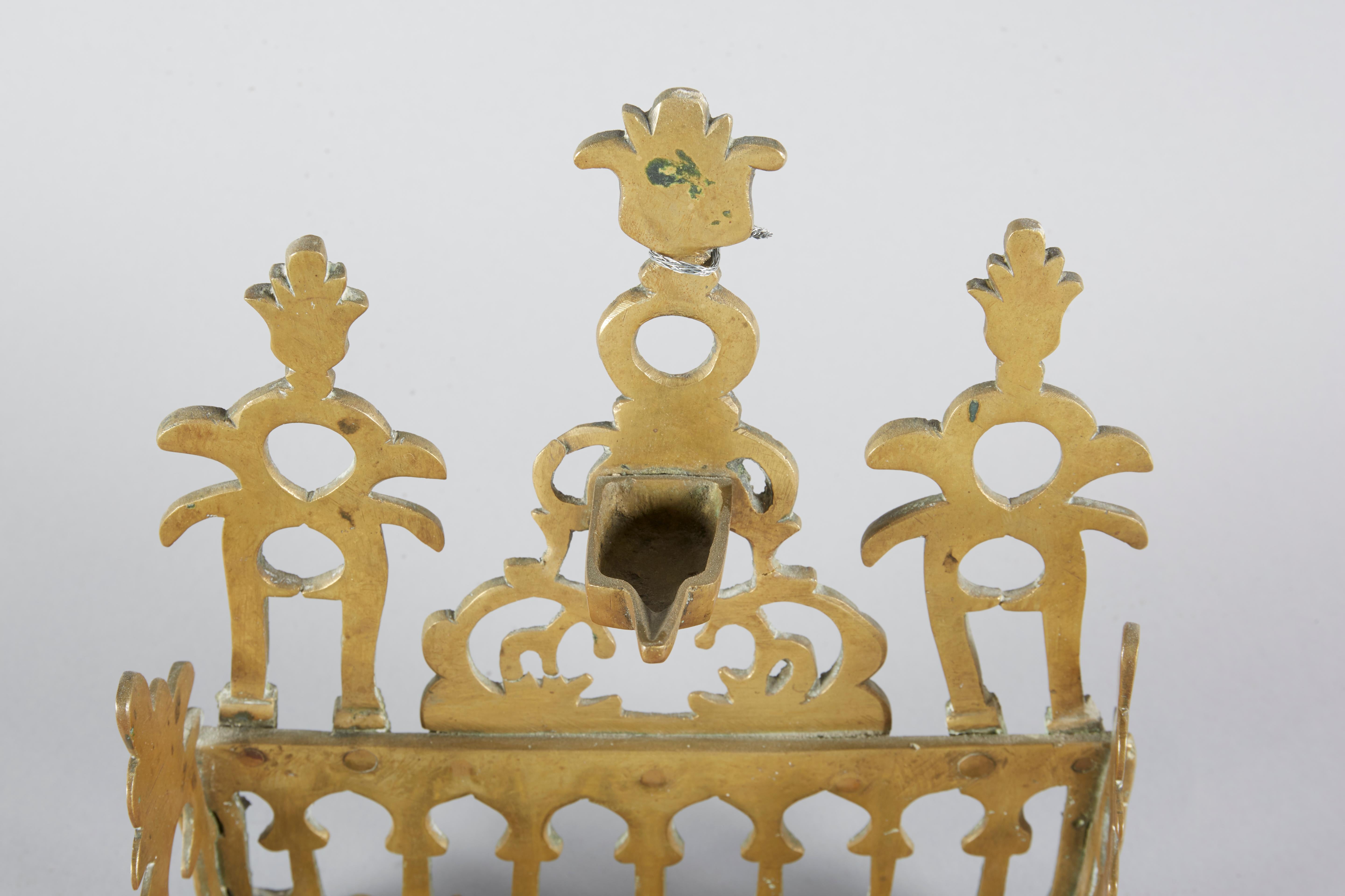 Cast Early 20th Century North African Brass Hanukkah Lamp Menorah For Sale