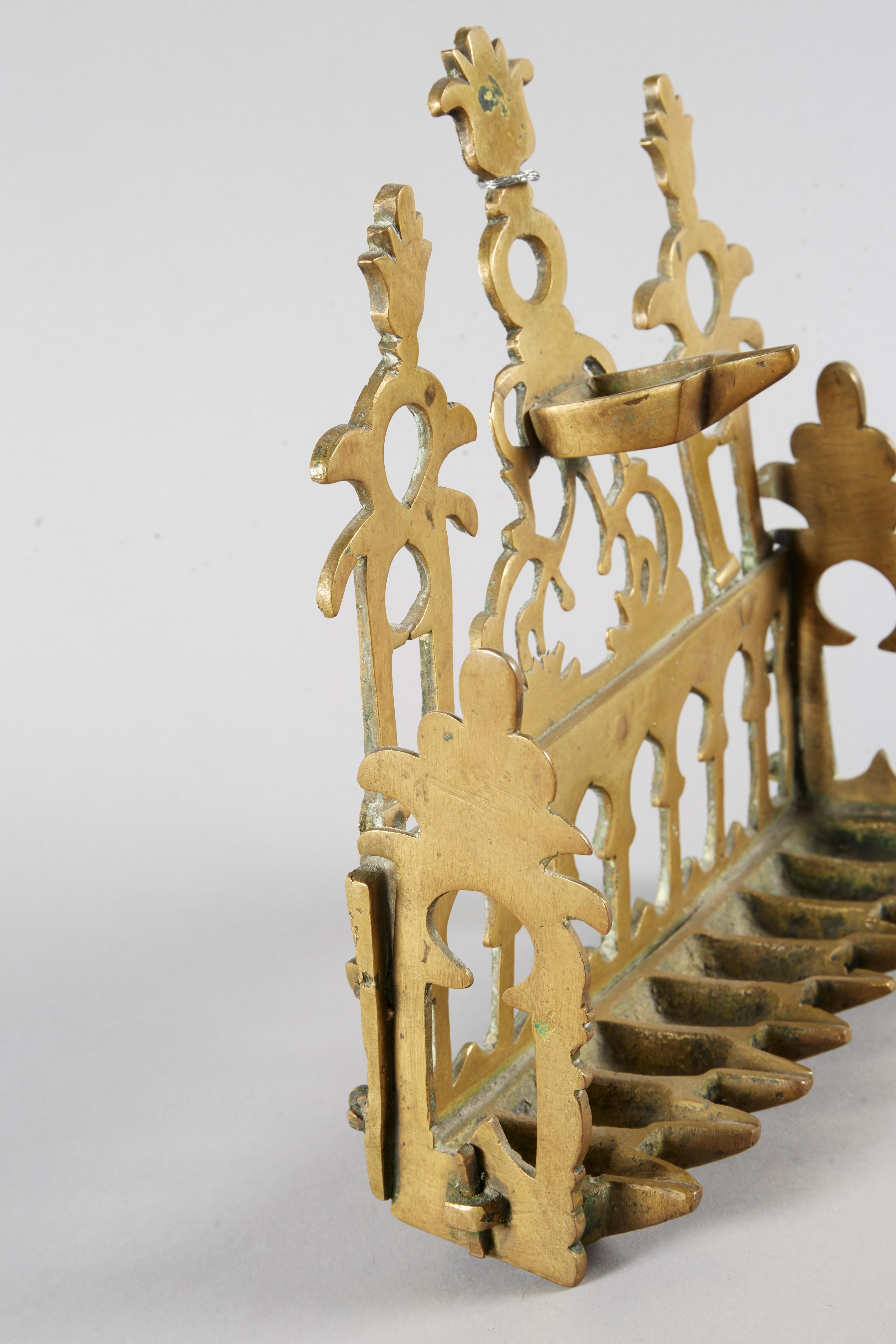 Early 20th Century North African Brass Hanukkah Lamp Menorah For Sale 1