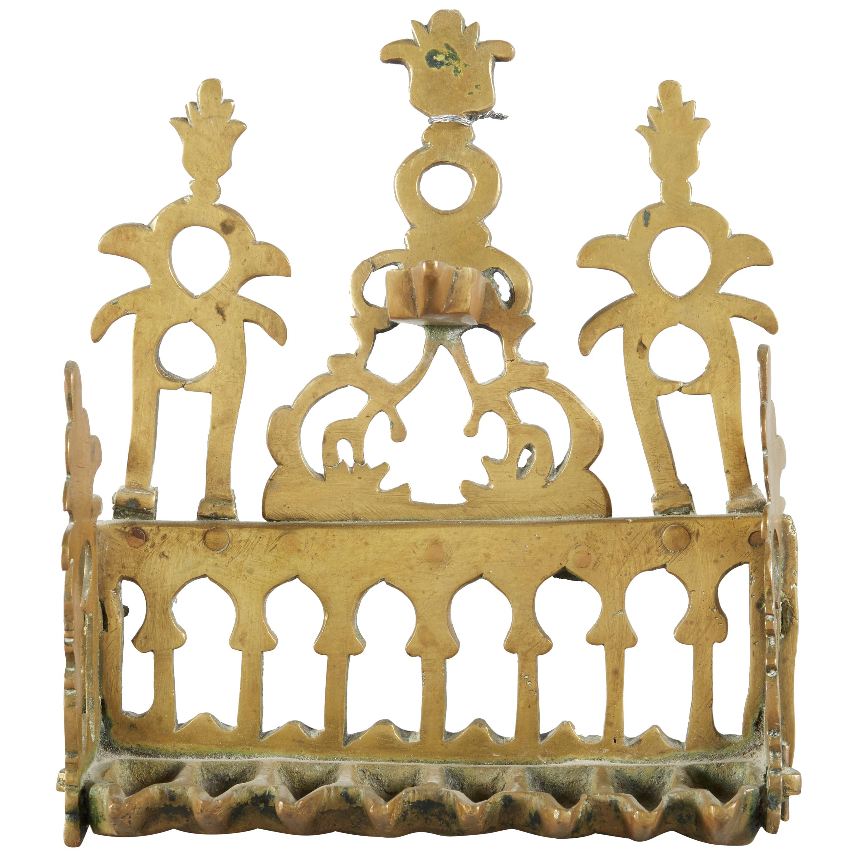 Early 20th Century North African Brass Hanukkah Lamp Menorah