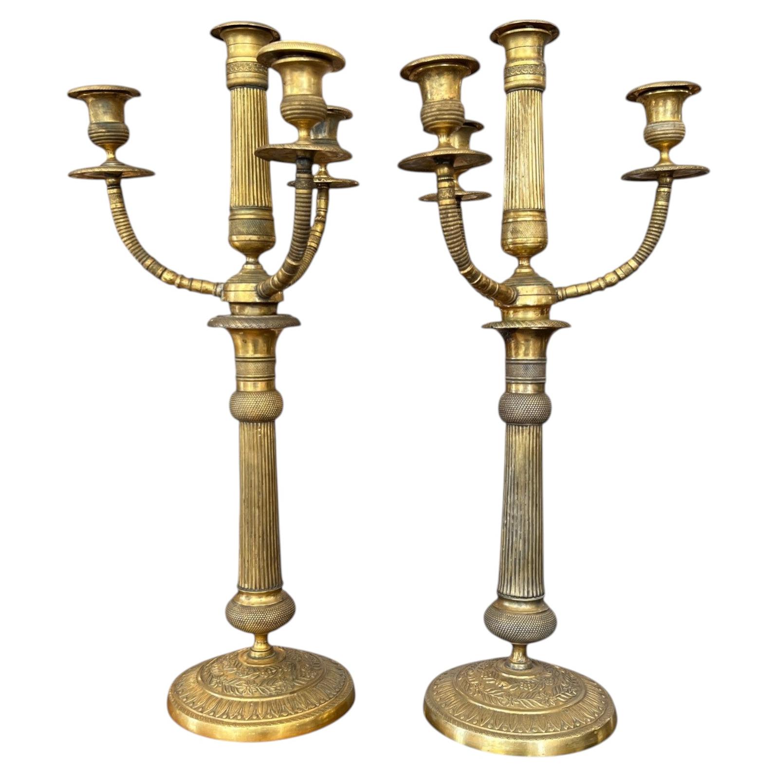 Early 20th Century Brass Pair of Candelabras
