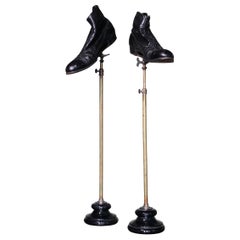Antique Early 20th Century Brass & Porcelain Adjustable Haberdashery Shoe Shop Stands
