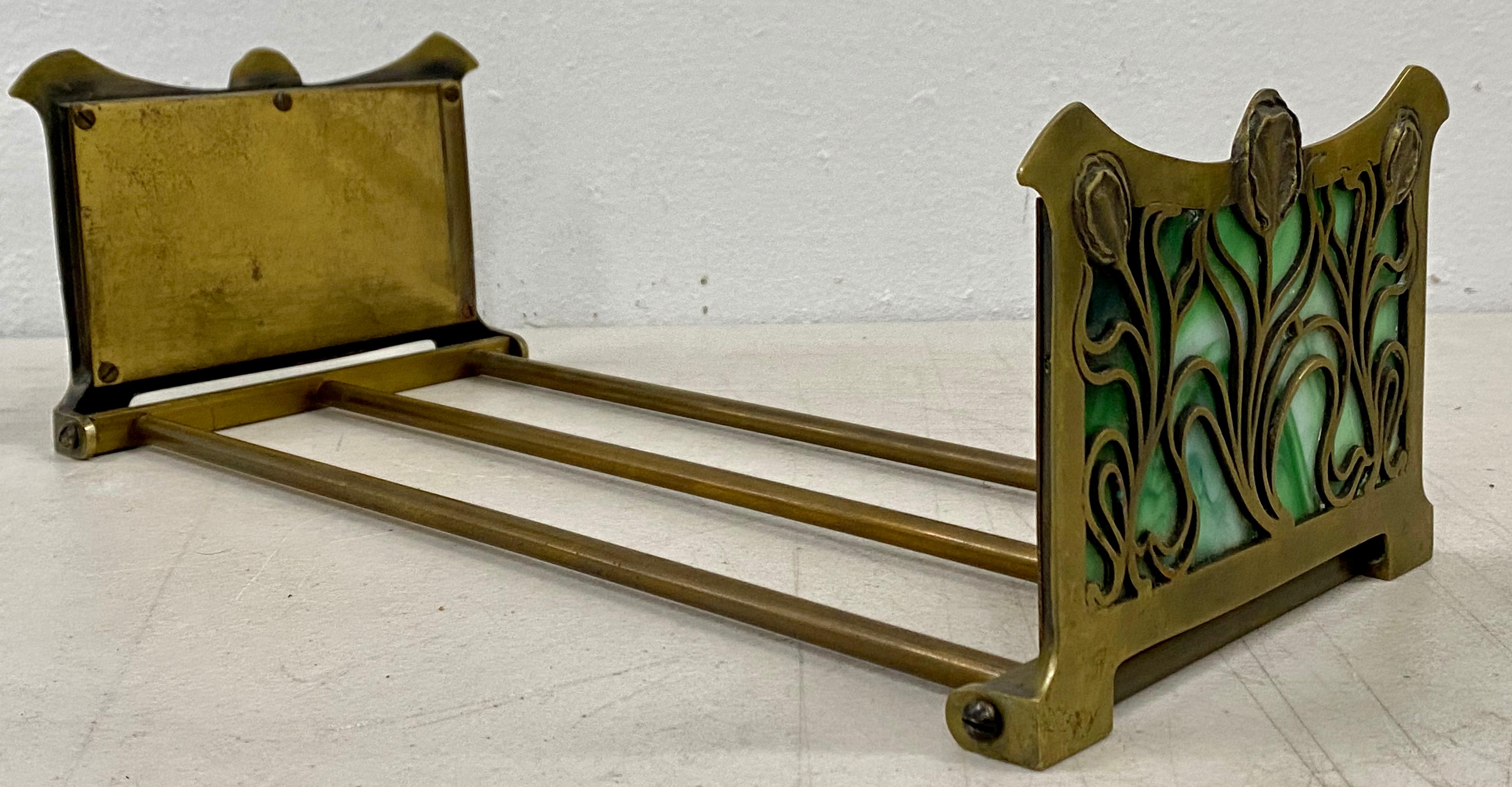 Art Nouveau Early 20th Century Brass & Stained Glass Folding / Expanding Book Holder C.1910