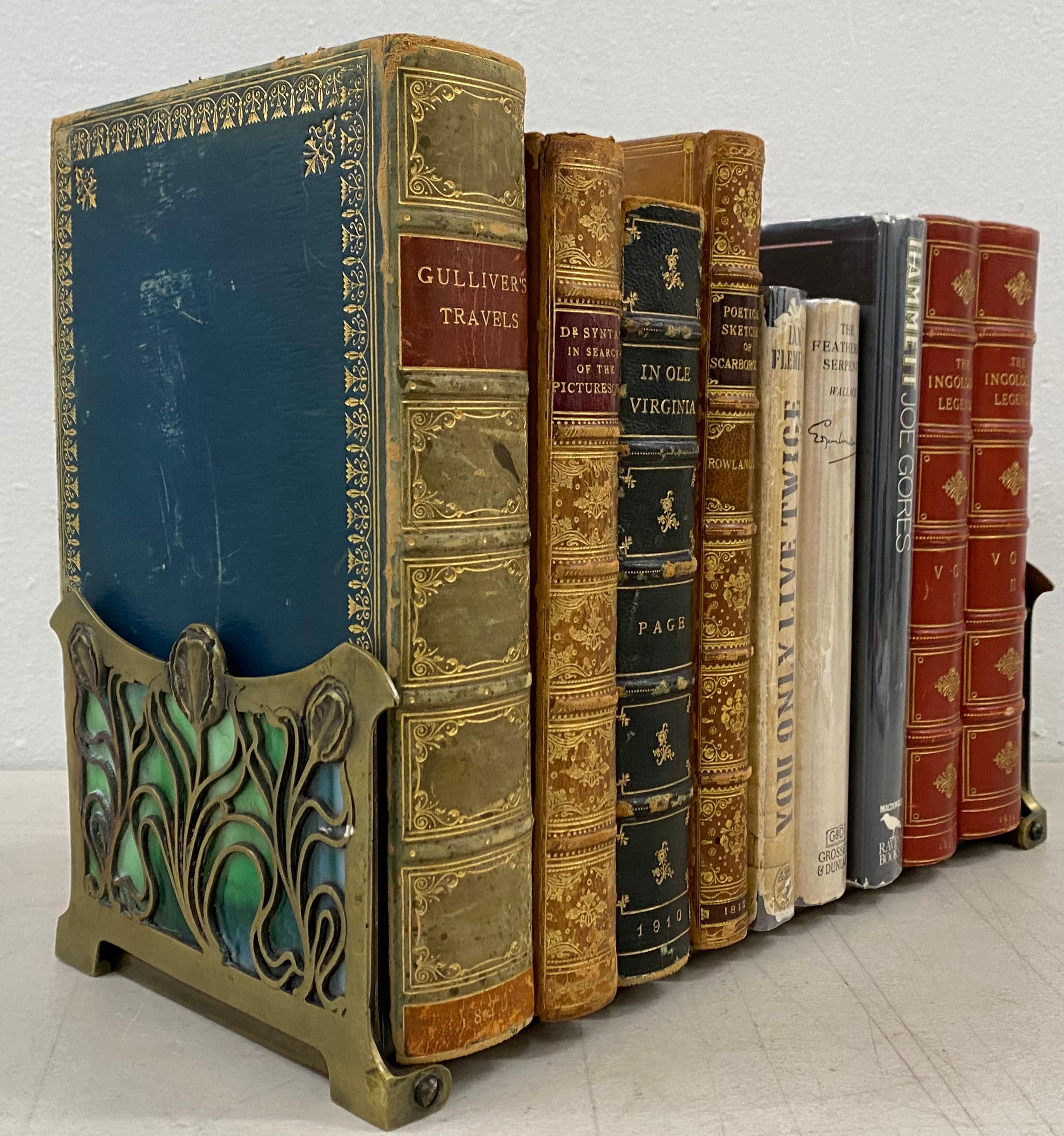 American Early 20th Century Brass & Stained Glass Folding / Expanding Book Holder C.1910