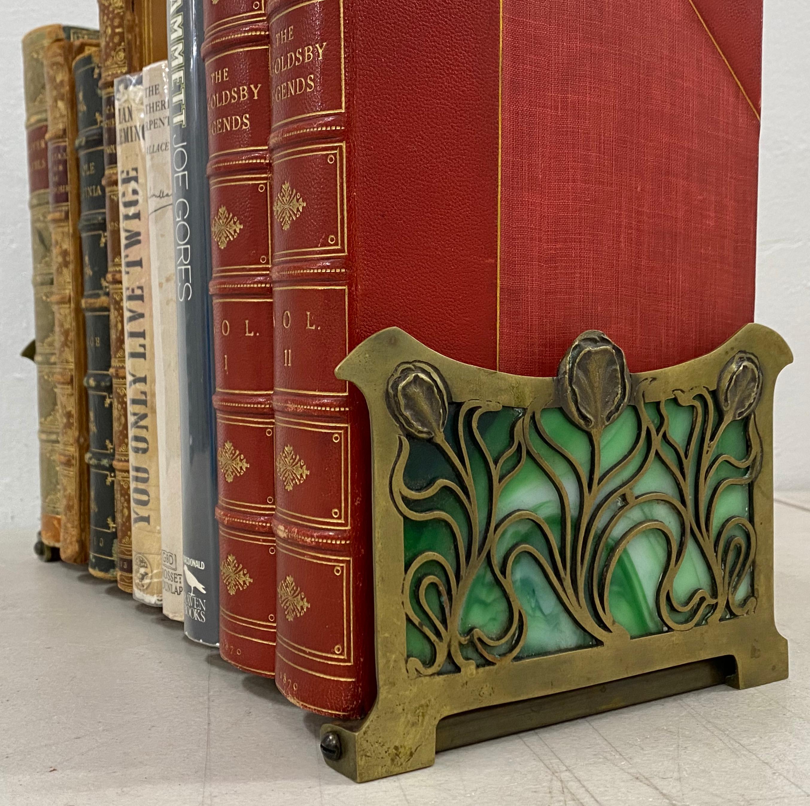Cast Early 20th Century Brass & Stained Glass Folding / Expanding Book Holder C.1910