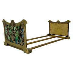 Antique Early 20th Century Brass & Stained Glass Folding / Expanding Book Holder C.1910