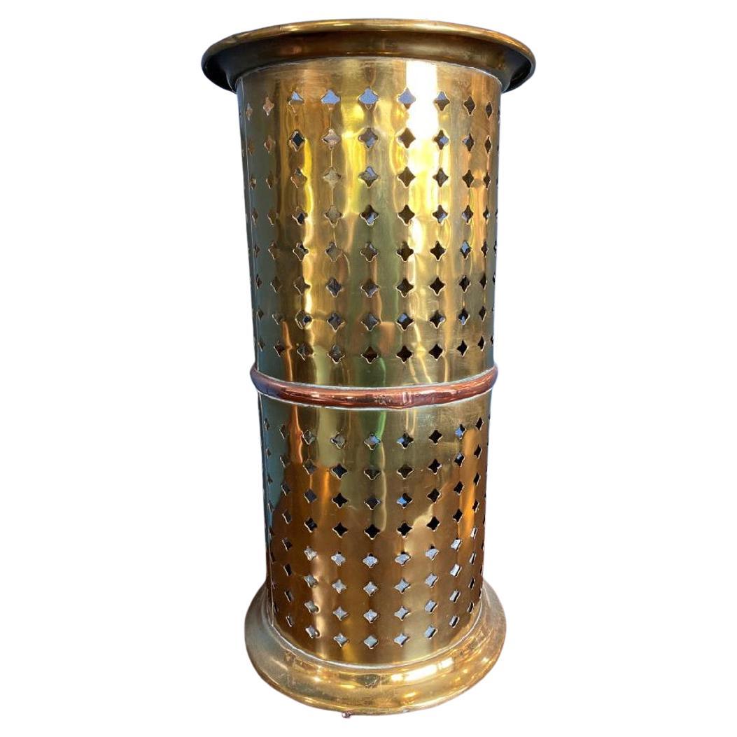 Early 20th Century Brass with Copper Lining Umbrella Stand For Sale