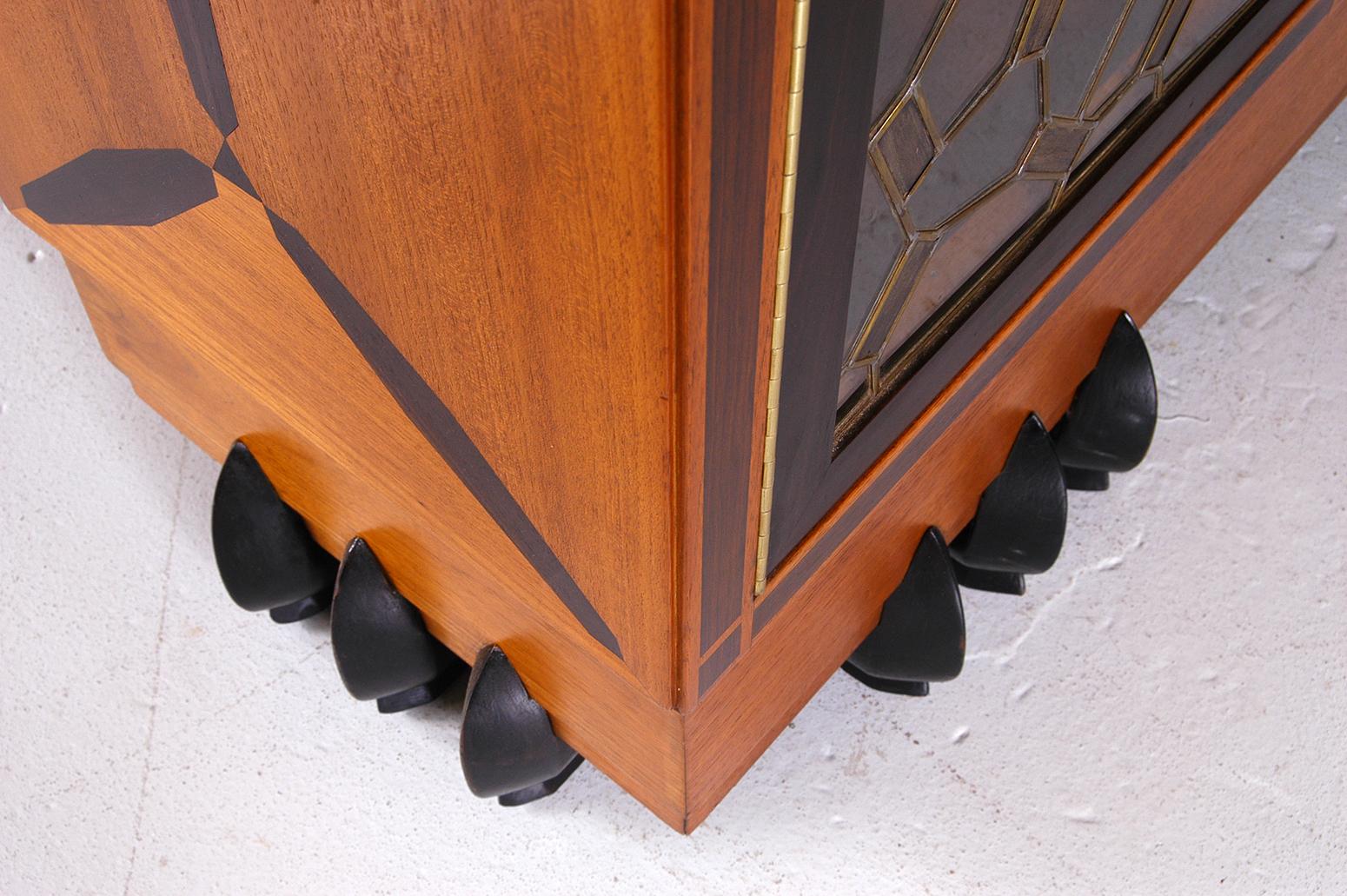 Early 20th Century Breakfront Buffet Cabinet Cupboard Teak Ebony Glass Mosaic 12