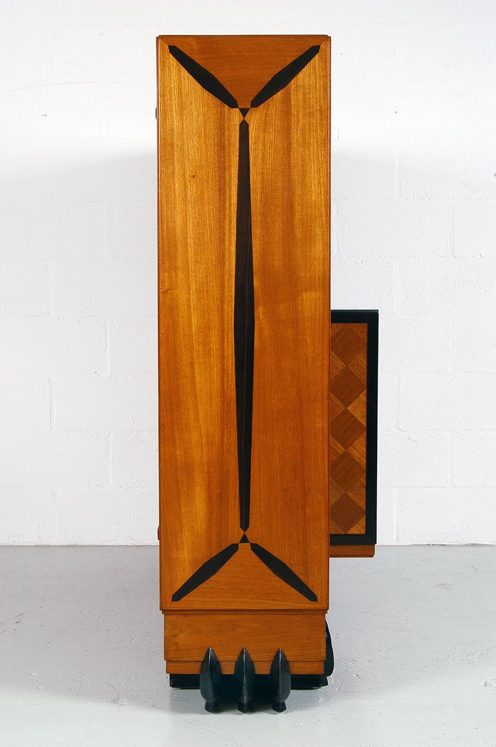 Early 20th Century Breakfront Buffet Cabinet Cupboard Teak Ebony Glass Mosaic In Good Condition In Sherborne, Dorset