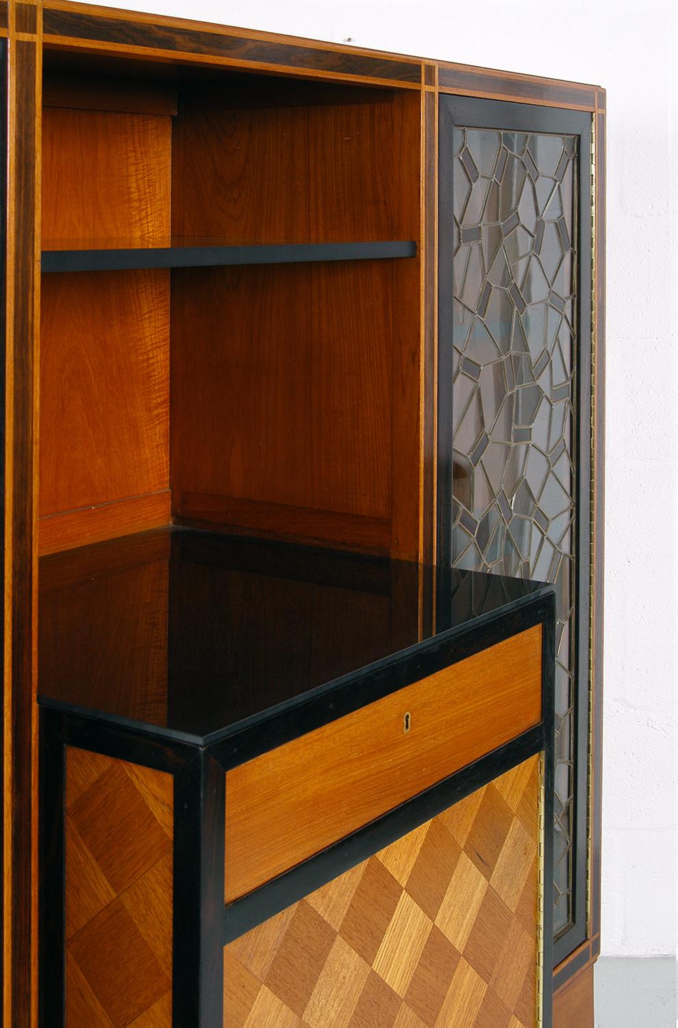 Early 20th Century Breakfront Buffet Cabinet Cupboard Teak Ebony Glass Mosaic 2