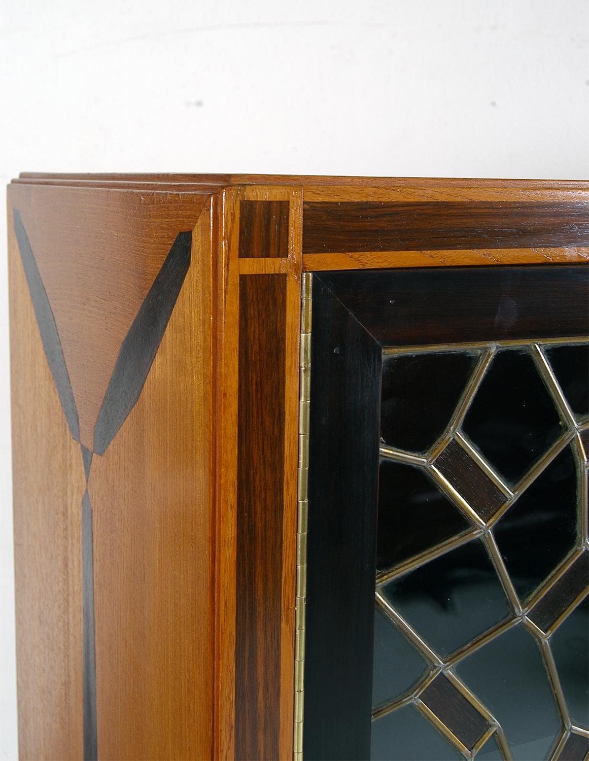 Early 20th Century Breakfront Buffet Cabinet Cupboard Teak Ebony Glass Mosaic 3