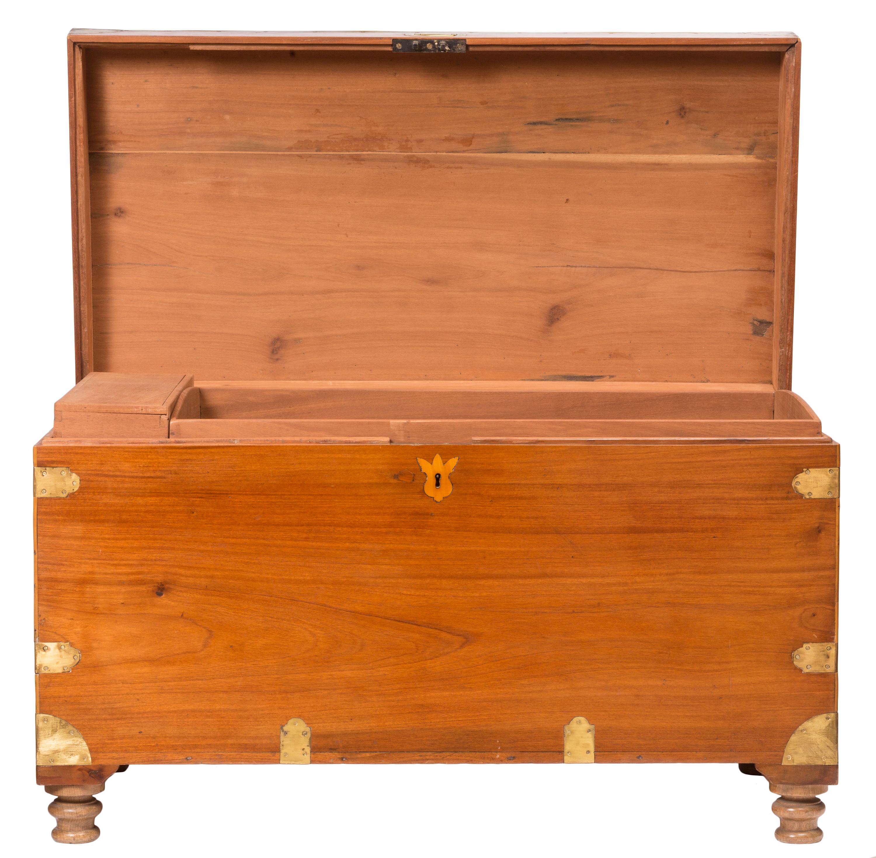 Early 20th century camphor wood British military campaign style chest, with original brass hardware and 