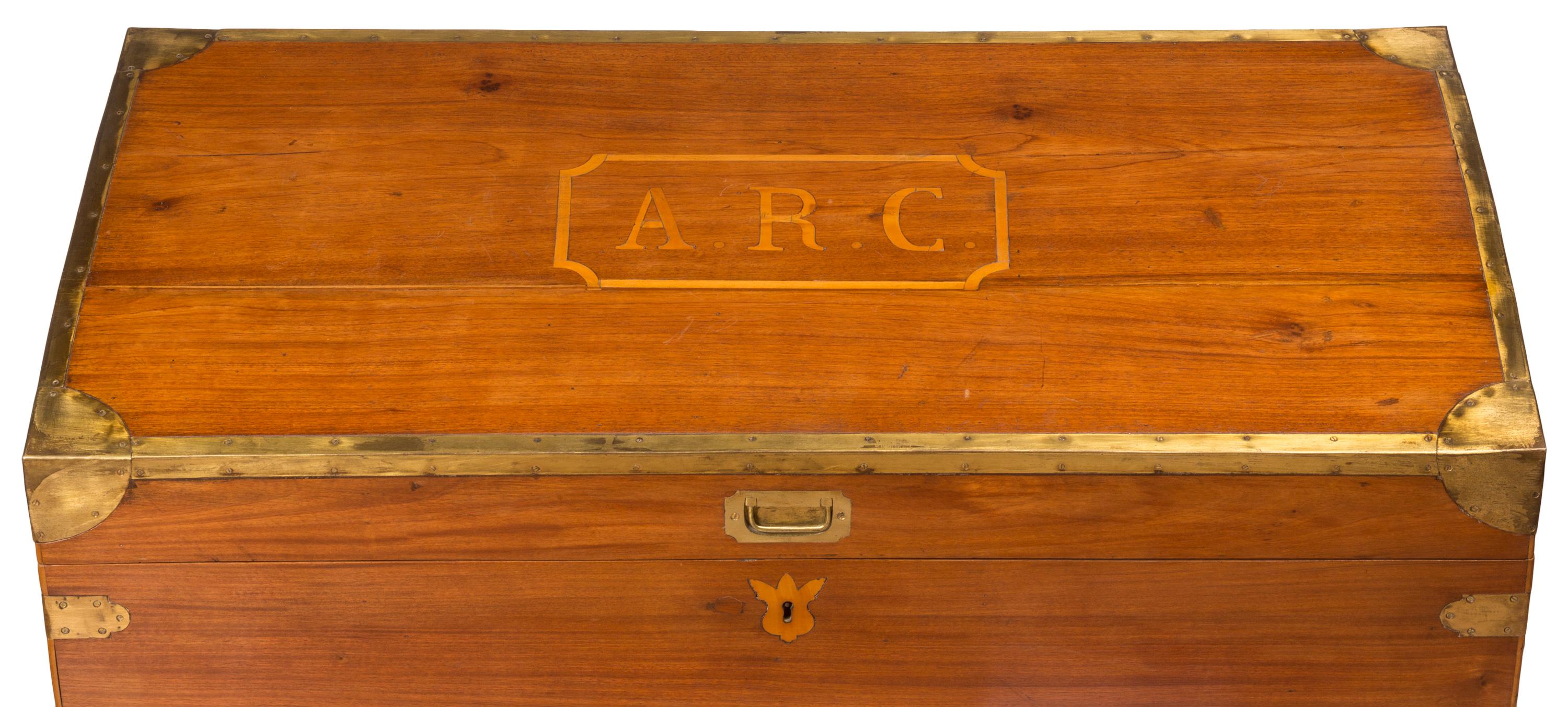 Early 20th Century British Camphor Campaign Chest with Monogram, Cedar Interior 1