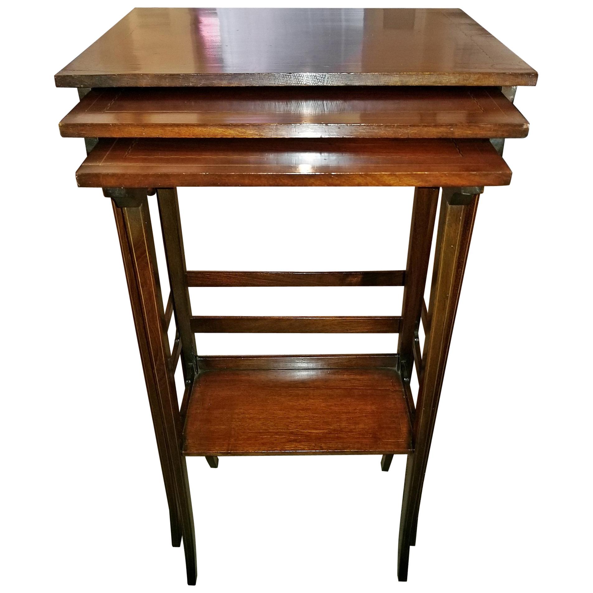 Early 20th Century British Mahogany and Inlaid Nest of Tables